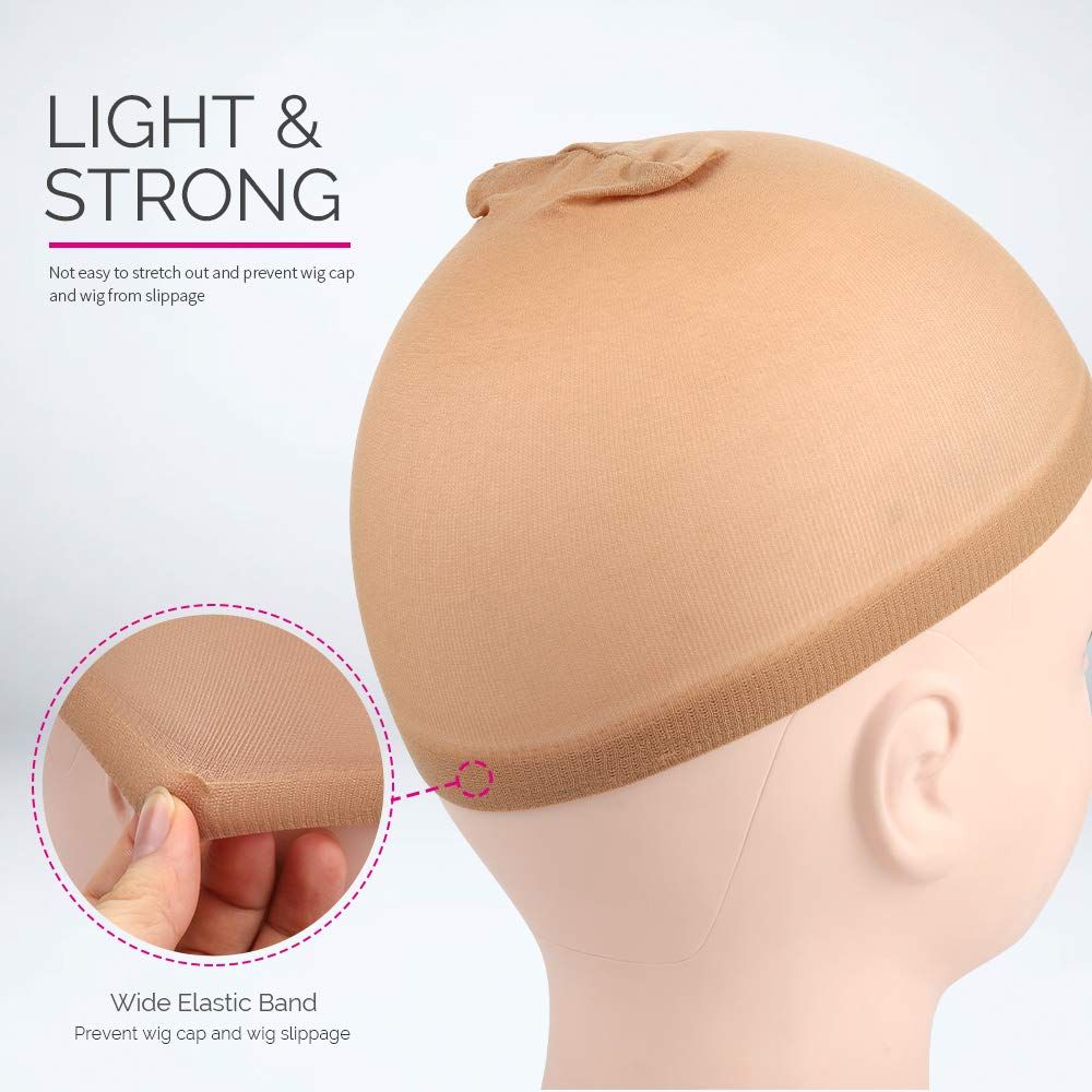 4 pieces Light Brown Stocking Wig Caps Stretchy Nylon Wig Caps or Women