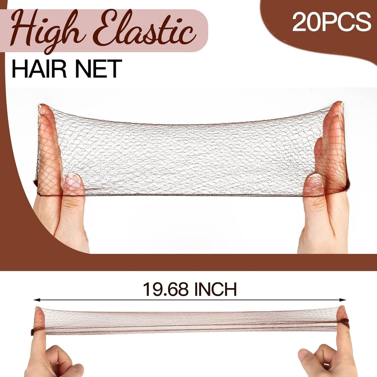 Hair Accessories Set: 20PCS Mesh Hair Nets Invisible and 40PCS U Shaped Hair Pins or Women, Girls, Ballet Bun Maker & Dance (Hair Nets- 20 inch(50cm), Hair Pins- 2.4 inch(6cm)), Brown