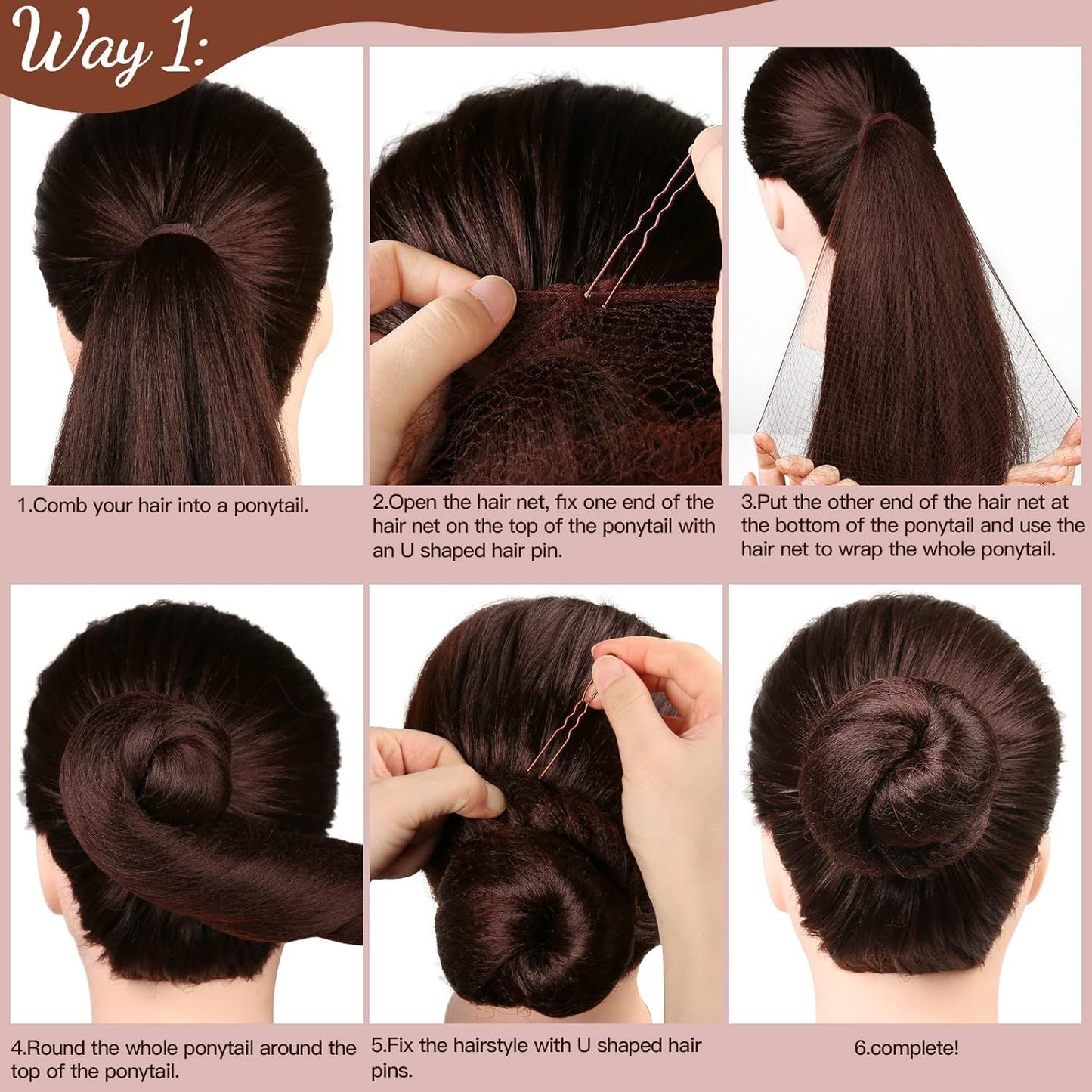 Hair Accessories Set: 20PCS Mesh Hair Nets Invisible and 40PCS U Shaped Hair Pins or Women, Girls, Ballet Bun Maker & Dance (Hair Nets- 20 inch(50cm), Hair Pins- 2.4 inch(6cm)), Brown