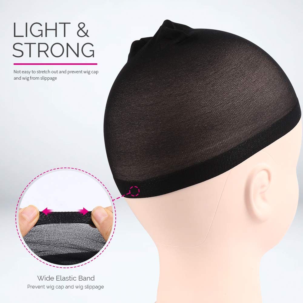 Wig Cap, Nylon Wig Caps, 4 Pieces Stocking Wig Caps or Women (Black）