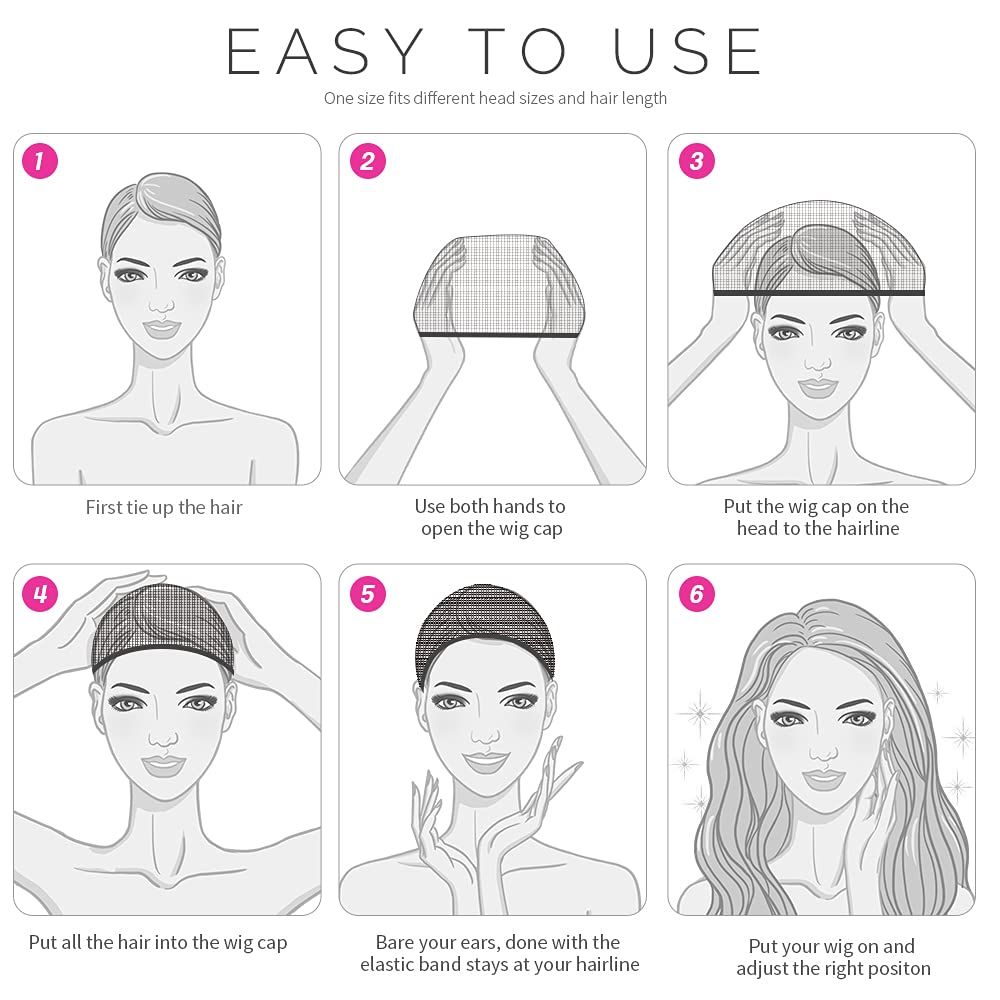 Wig Cap, Nylon Wig Caps, 4 Pieces Stocking Wig Caps or Women (Black）