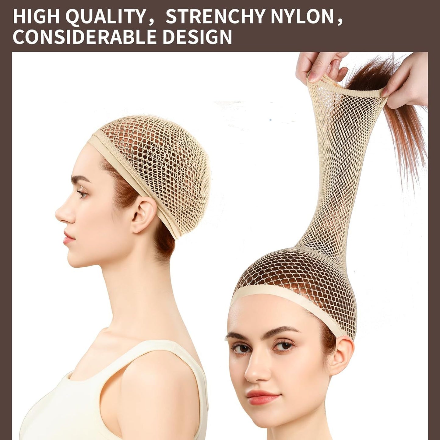 Wig Cap, Hair Net or Wigs, 30 CM Large Mesh Wig Cap or Long Hair or Women, Nylon Hair Net Non Slip or Halloween Rave Party Cosplay-Light Brown 2 PCS