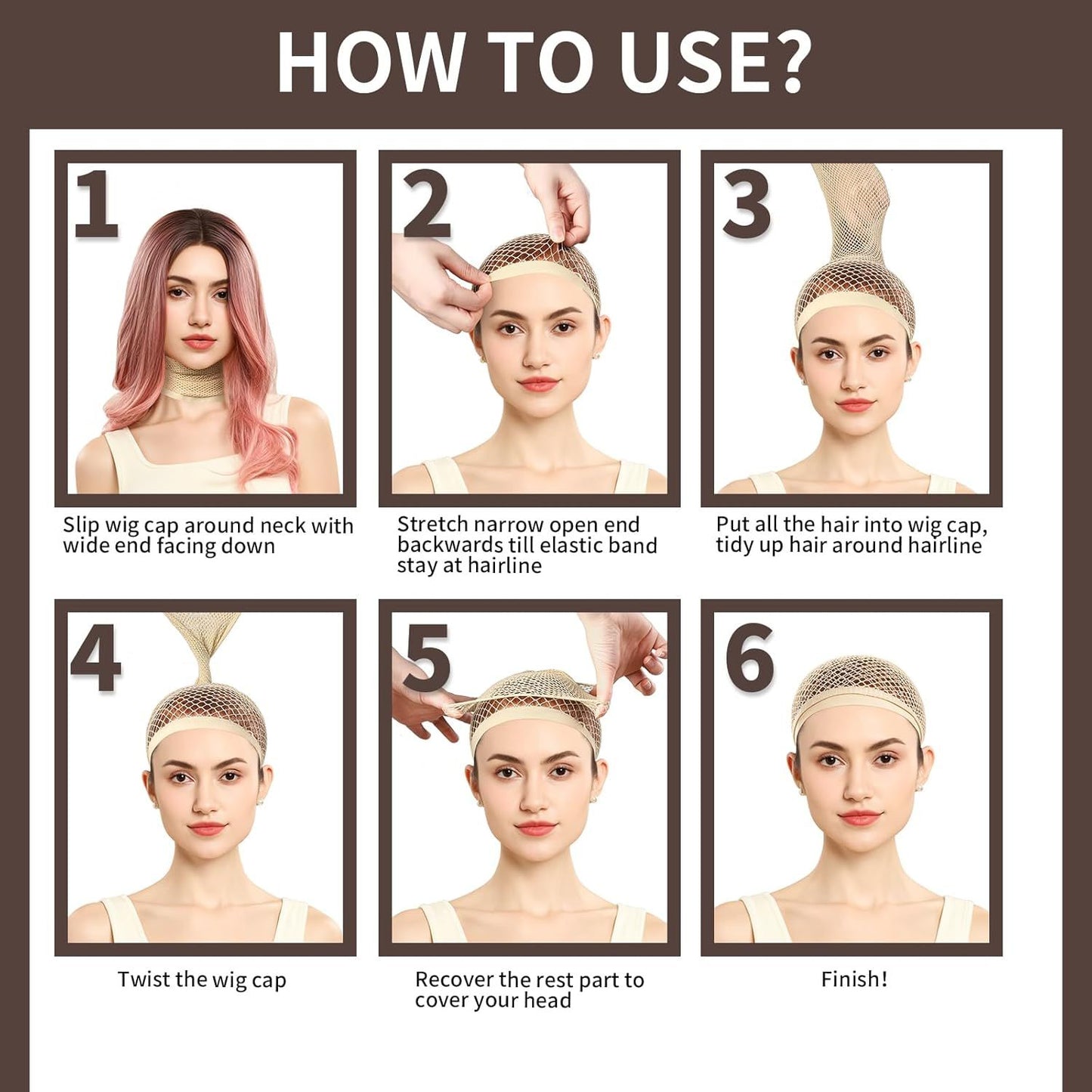 Wig Cap, Hair Net or Wigs, 30 CM Large Mesh Wig Cap or Long Hair or Women, Nylon Hair Net Non Slip or Halloween Rave Party Cosplay-Light Brown 2 PCS