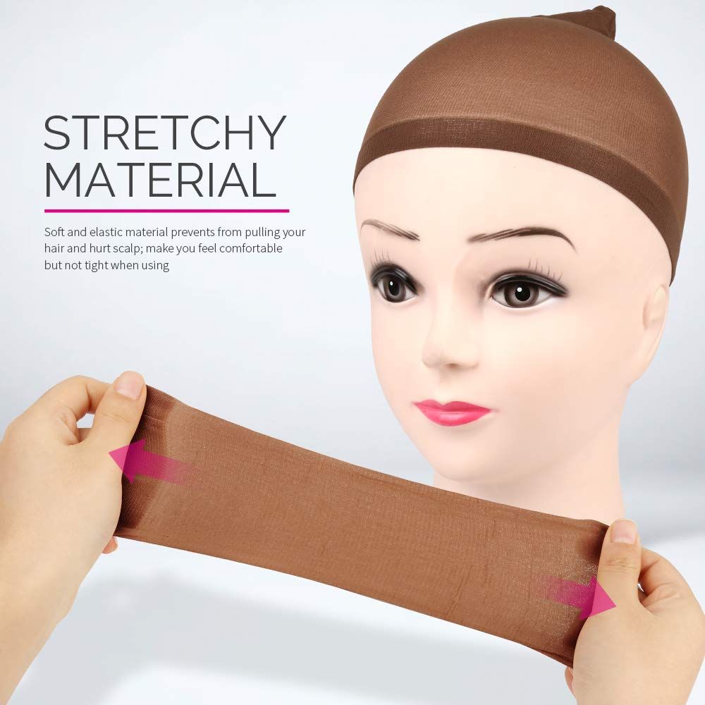 Wig Cap, 4 pieces Dark Brown Stocking Wig Caps Stretchy Nylon Wig Caps or Women