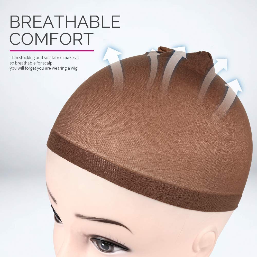 Wig Cap, 4 pieces Dark Brown Stocking Wig Caps Stretchy Nylon Wig Caps or Women