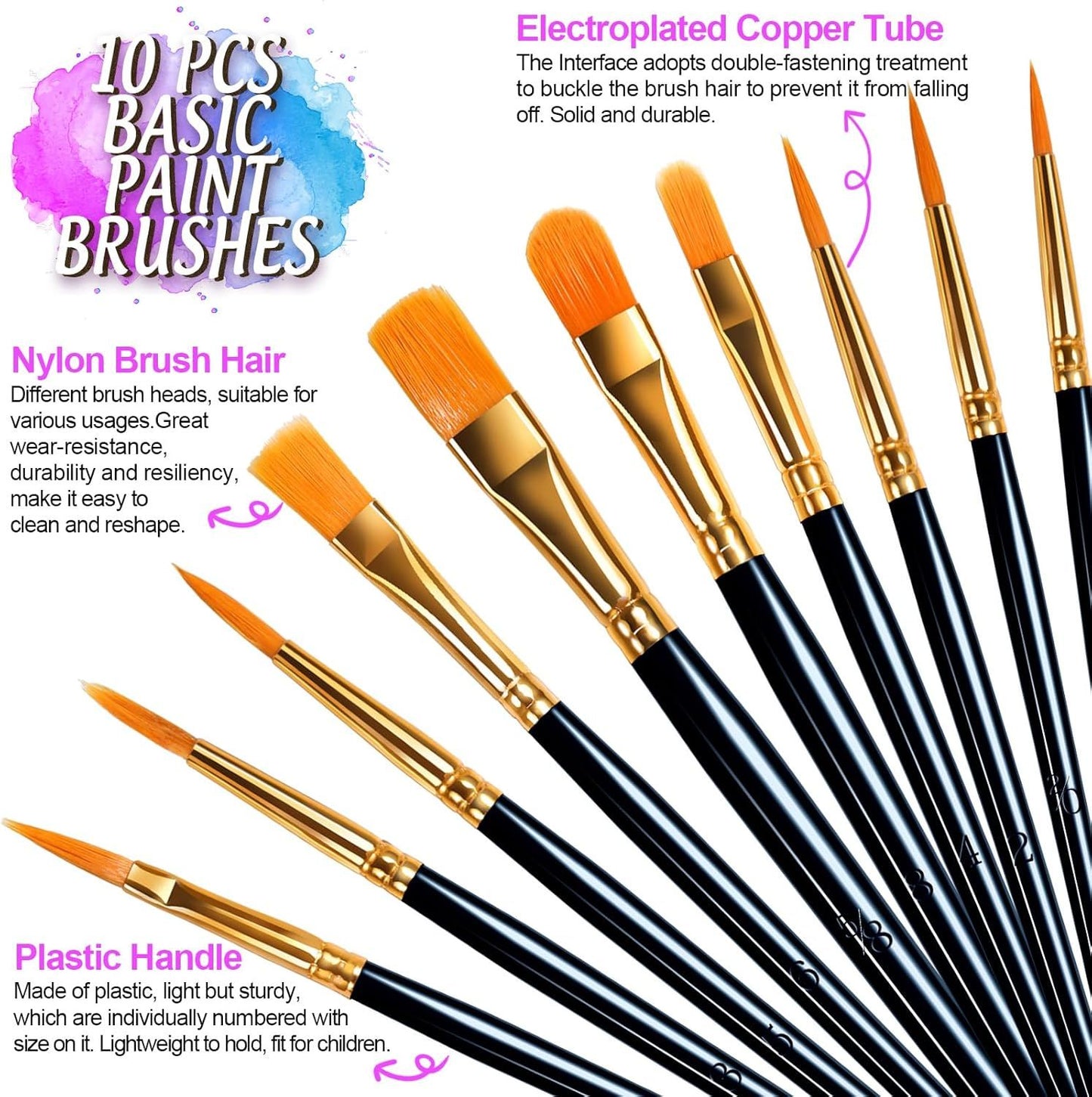 Round Paint Tray Palettes and Paint Brushes Set, Paintbrushes, 3 PCS Plastic Paint Palettes Pallets, 10 PCS Acrylic Paint Brushes, Nylon Hair Painting Brushes, or Acrylic Oil Watercolor