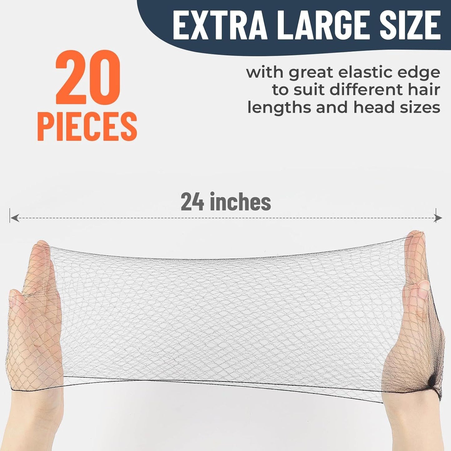 Hair Net or Women Men, Extra Large 60cm Nylon Black Hair Nets or ood Service Workers, 20 Pack Hairnets or oodservice,Dancing,Sleeping, or Ballet Buns, with 20 U-Hair Pins