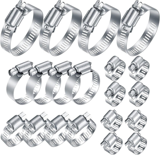 20Pcs Adjustable Stainless Steel Hose Clamps Assortment Kit, 1/4-2 in (6-51mm) Worm Gear Pipe, uel LineHeavy Duty or Plumbing, Washing Machine, Mechanical，Garden and Automotive Hose Connections
