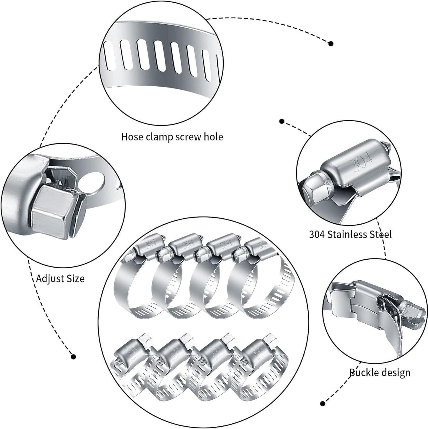 20Pcs Adjustable Stainless Steel Hose Clamps Assortment Kit, 1/4-2 in (6-51mm) Worm Gear Pipe, uel LineHeavy Duty or Plumbing, Washing Machine, Mechanical，Garden and Automotive Hose Connections