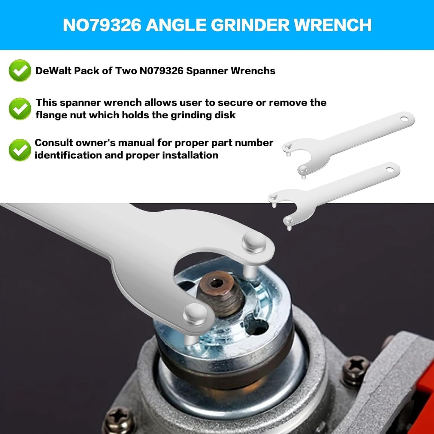 2 Pcs Replacement Angle Grinder Wrenches, Compatible with Dewalt Milwaukee Makita 193465-4 Metabo Bosch 4.5" 5" Grinder Replace Tool Parts