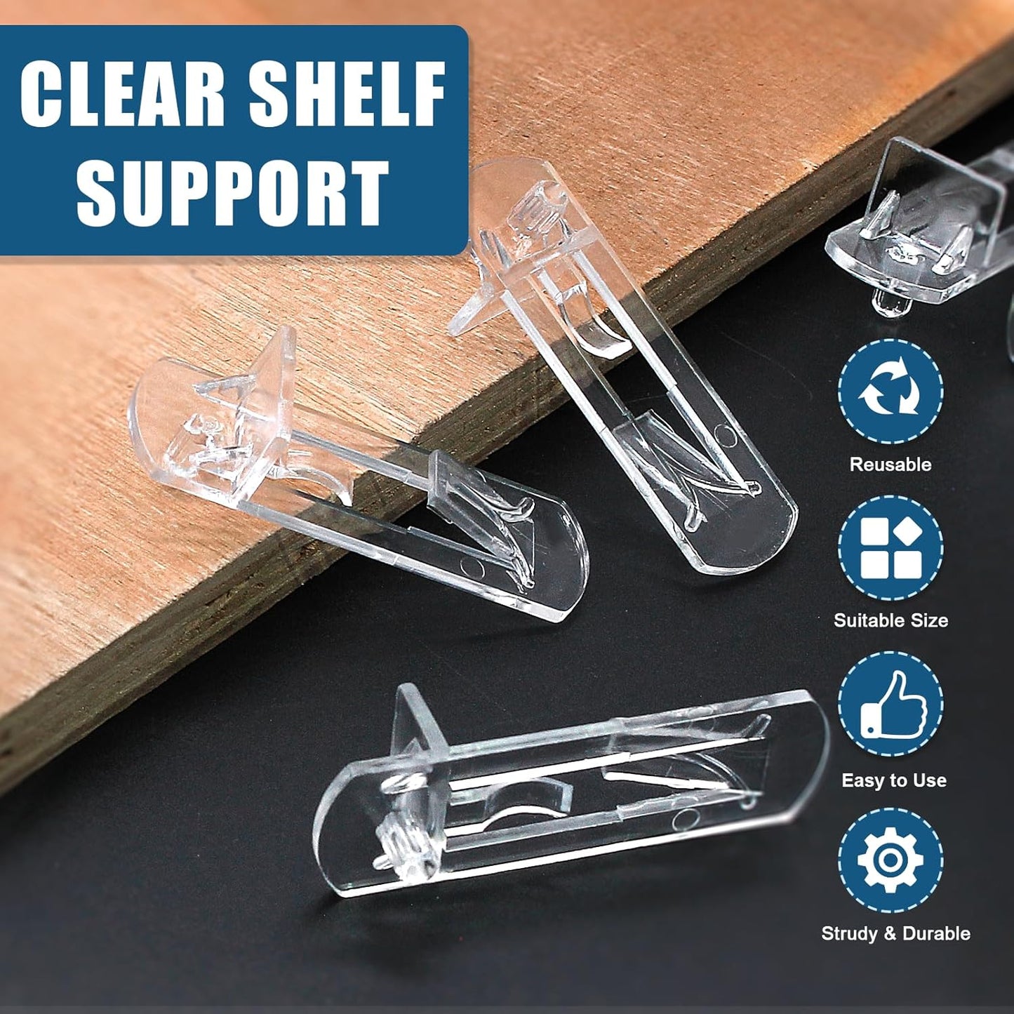 Biaungdo 12 Pcs Plastic Locking Shelf Support Pegs, 5mm Clear Cabinet Shelf Pins Self-Locking Cabinet Shelf Pegs Clips for Kitchen Furniture Bookcase Closet(Fit 5mm Diameter Hole & 3/4 Inch Shelf)