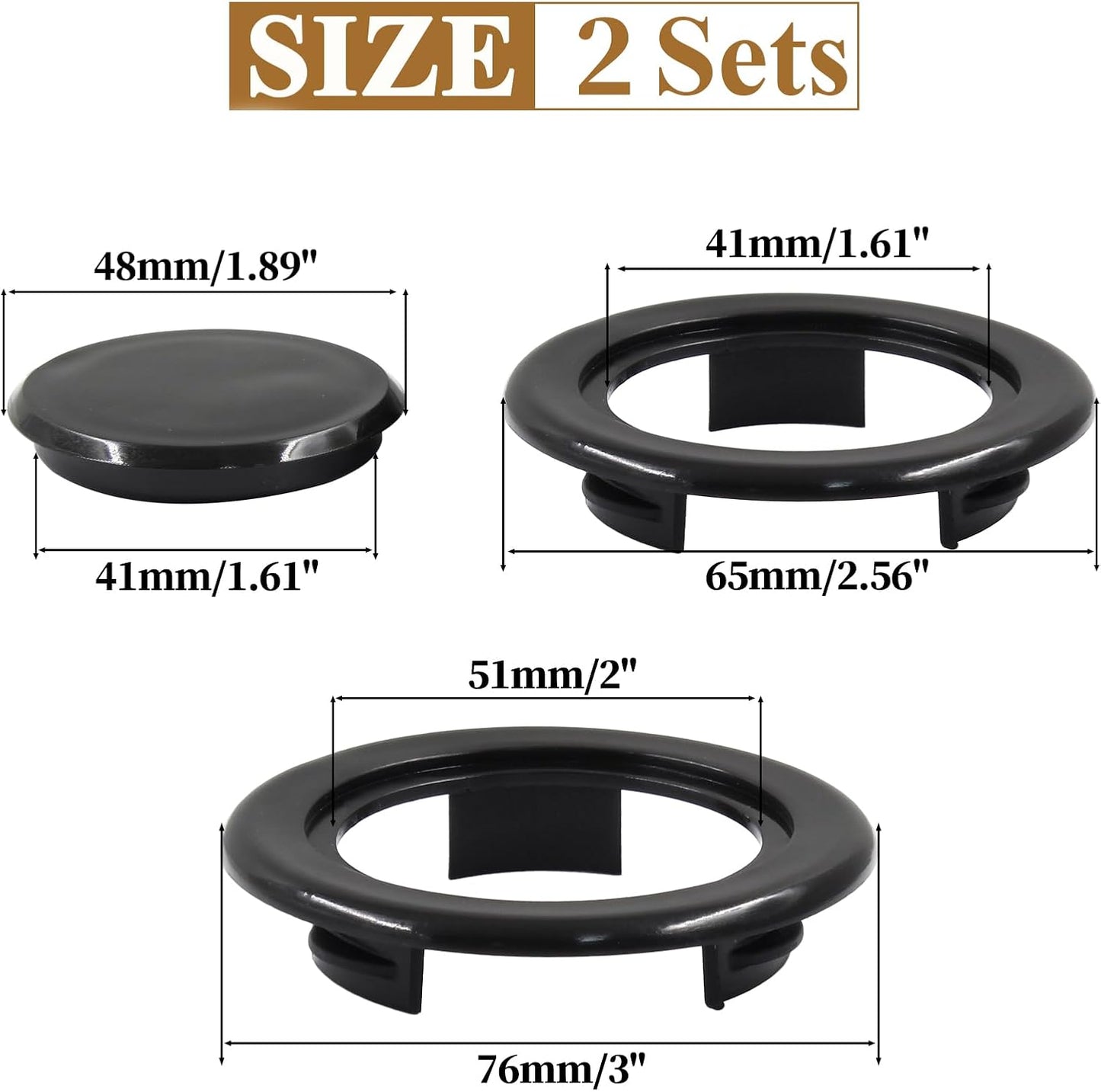 Biaungdo 2 Sets 3 Inch Outdoor Patio Table Umbrella Hole Ring and Cap Set, Standard Size Garden Beach Tablet Thicker Hole Ring Plug and Cap Set(Black, Compatible 32-48mm Umbrella Tube)