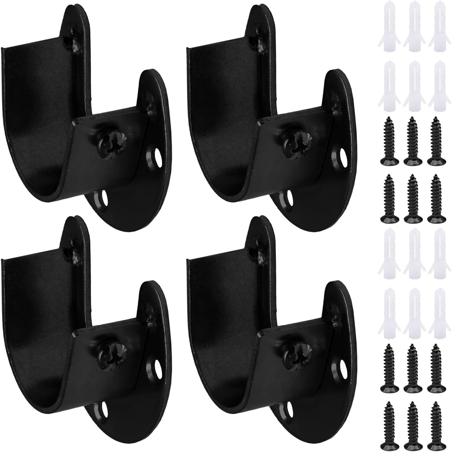 Biaungdo 1-1/4 Inch Stainless Steel Closet Rod End Supports, 4 Pcs Black Heavy Duty Wardrobe Rod Brackets Closet Pole Sockets Flange Rod Holder, U-Shaped