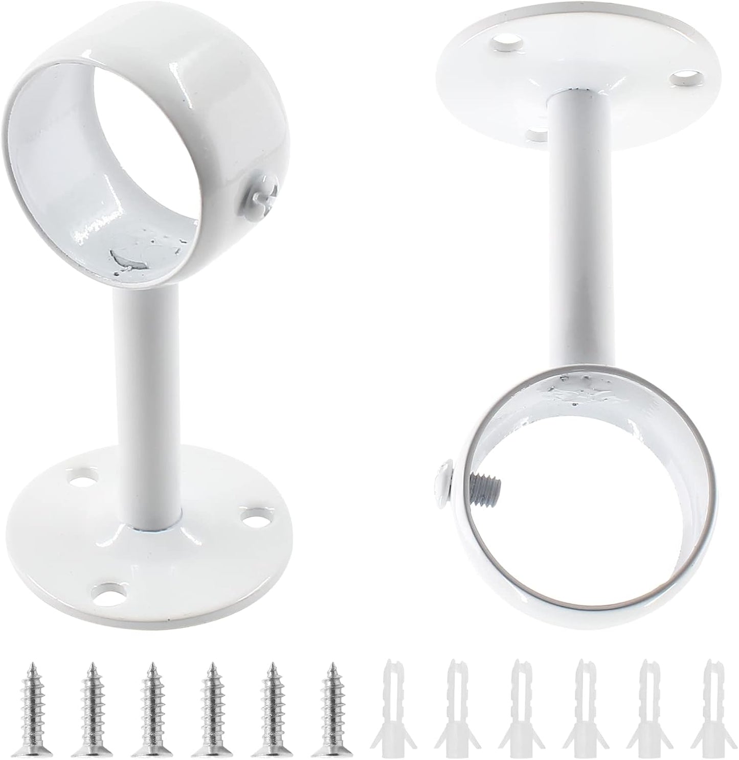 Biaungdo 2 Pcs 1-1/4 Inch Curtain Rod Ceiling-Mount Bracket,Stainless Steel Flange Rod Holder Shower Curtain Closet Rod Holder Ceiling Curtain Rod Brackets with Anchor Screw Kit,White,Locking Design