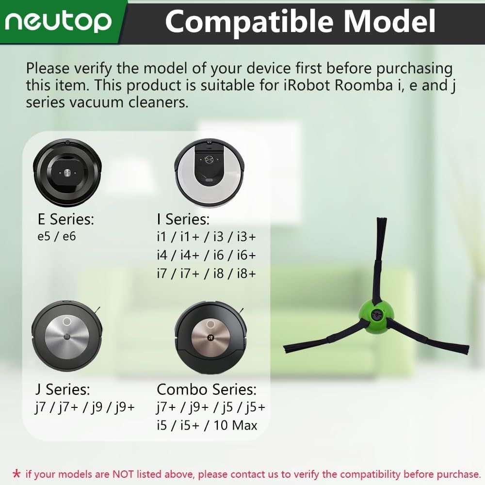 Edge Sweeping Brush Compatible with iRobot Roomba e, i, & j Series e5, e6, i1, i1+, i3, i3+, i4, i4+, i6, i6+, i7, i7+, i8, i8+, Combo j7+, j9+, j5+, i5+ Plus, Combo 10 Max, 9-Pack