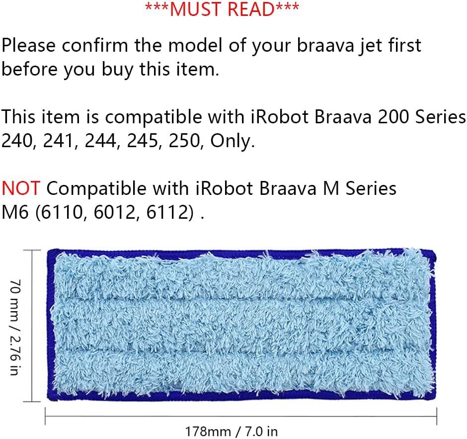 Replacement Washable & Reusable Wet Mopping Pad Compatible with iRobot Braava Jet 240, 241, 244, 245, 250 Robot Mops, Blue, 6-Pack.