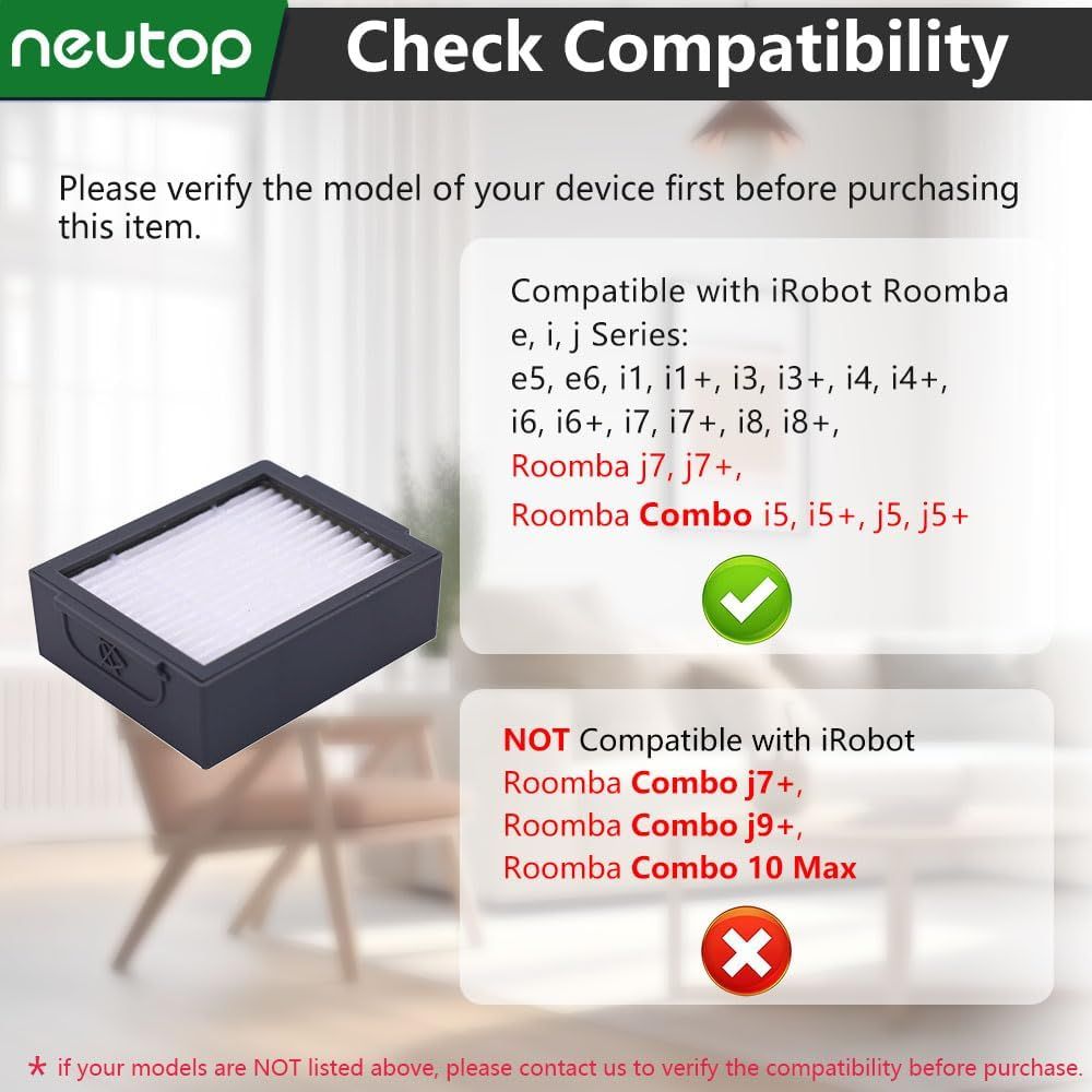 Replacement ilters Compatible with iRobot Roomba e i & j Series E5 E6 i1 i1+ i3 i3+ i4 i4+ i6 i6+ i7 i7+ i8 i8+ j7 j7+ and Combo j5 j5+ i5 i5+ Plus Robot Vacuums, 6-pack