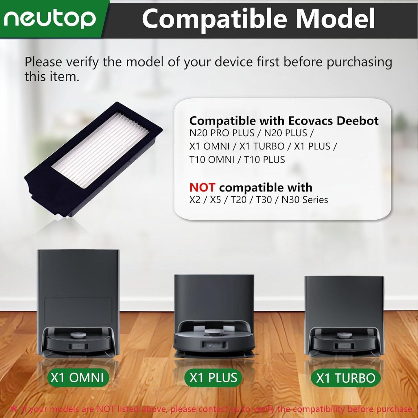 Replacement ilter Sets Compatible with Ecovacs Deebot X1 Plus/Turbo/Omni, T10 Omni/Plus, N20 Plus/Pro Plus, Robot Vacuums, 4-Pack.