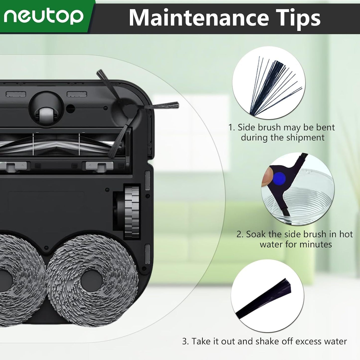 Replacement Side Brushes Compatible with Ecovacs Deebot X2 Omni / X2 Combo / X2 Pro, Robot Vacuum Cleaners Spare Parts Accessories, 9-Pack.