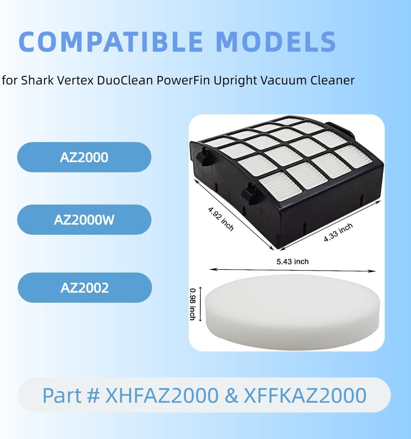 AZ2002 Replacement ilter Compatible with Shark Vertex DuoClean Powerin Upright Vacuum AZ2000, AZ2000W, AZ2002.Compare to Part # XHAZ2000, XKAZ2000 (1 Post-Motor ilter+3 oam & elt ilters)