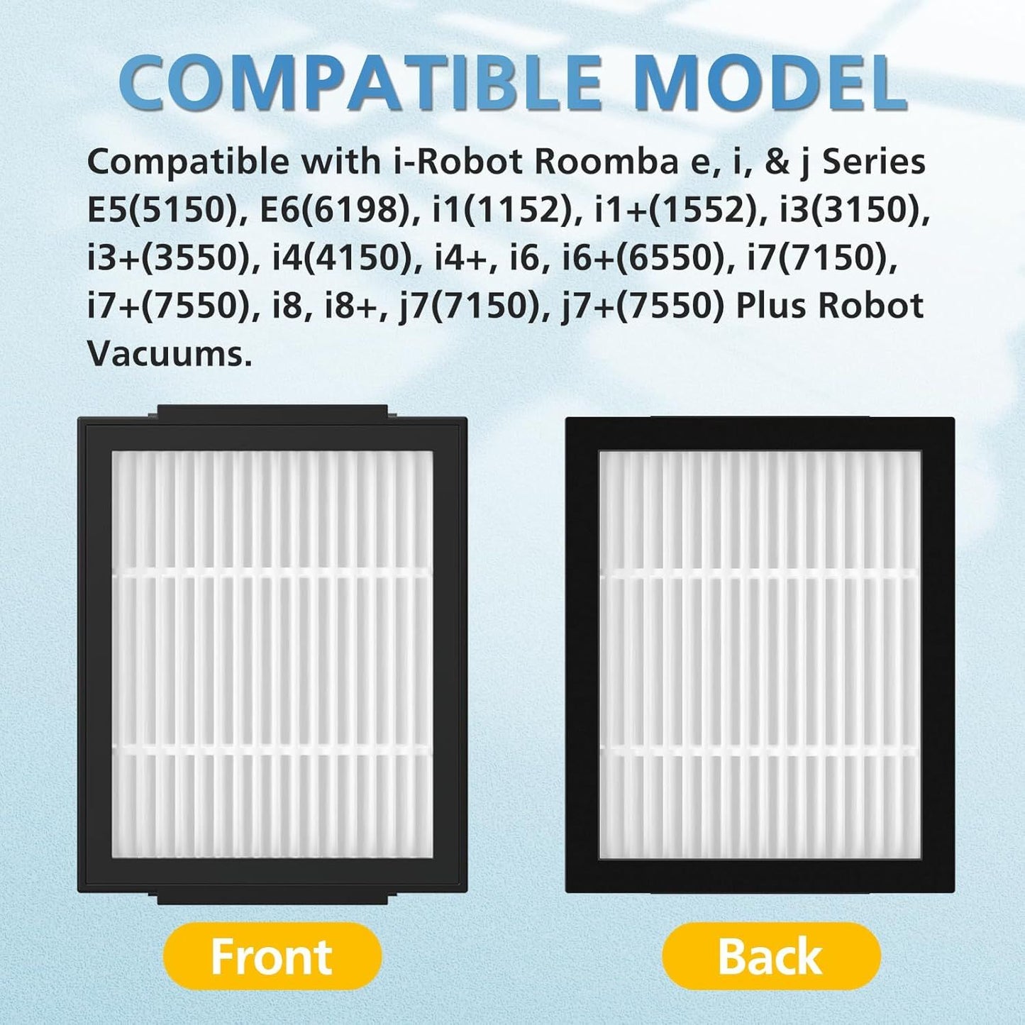 ilter Replacement or iRobot Roomba e, i and j Series i7 i7+/plus i3 i3+ E5 E6 E7 i4 i6 i6+ i8 i8+ Robot Vacuum Cleaners parts, 9 Pack High Eiciency 4639161 ilters