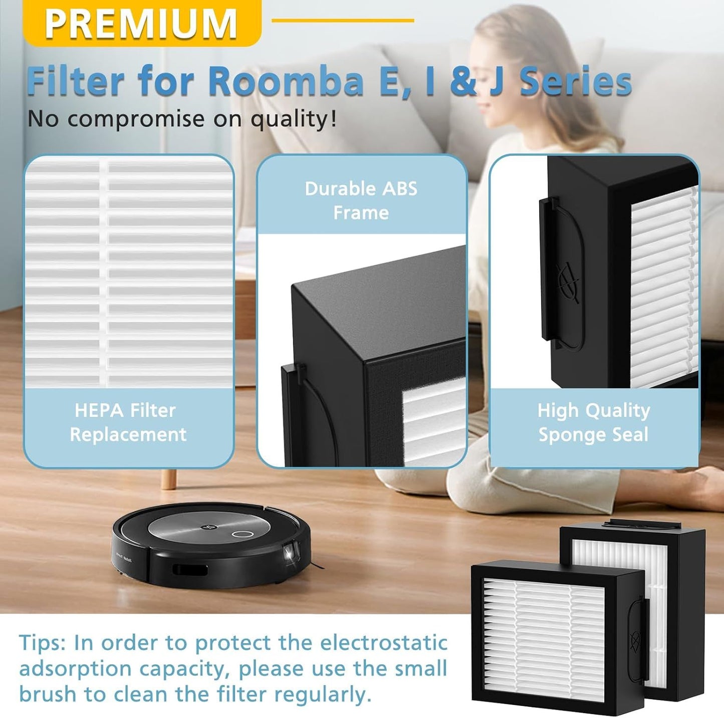 ilter Replacement or iRobot Roomba e, i and j Series i7 i7+/plus i3 i3+ E5 E6 E7 i4 i6 i6+ i8 i8+ Robot Vacuum Cleaners parts, 9 Pack High Eiciency 4639161 ilters