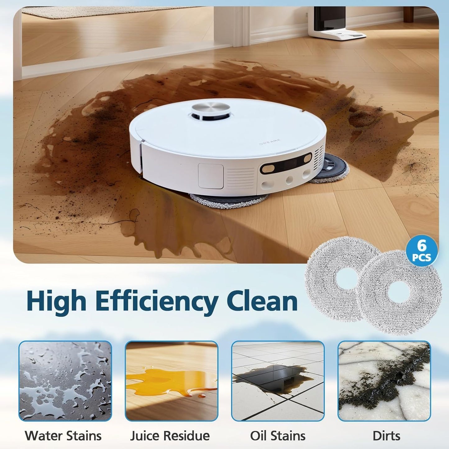 6-Pack Mop Pads or Dreame L40 Ultra/X40 Ultra/X50 Ultra/L50 Ultra/L10S Ultra/ L10s Pro Ultra Heat/L10S Ultra Gen2/L40S Ultra/X30 Ultra/L10 Ultra Robot Vacuum, Washable Microiber Replacement Pads