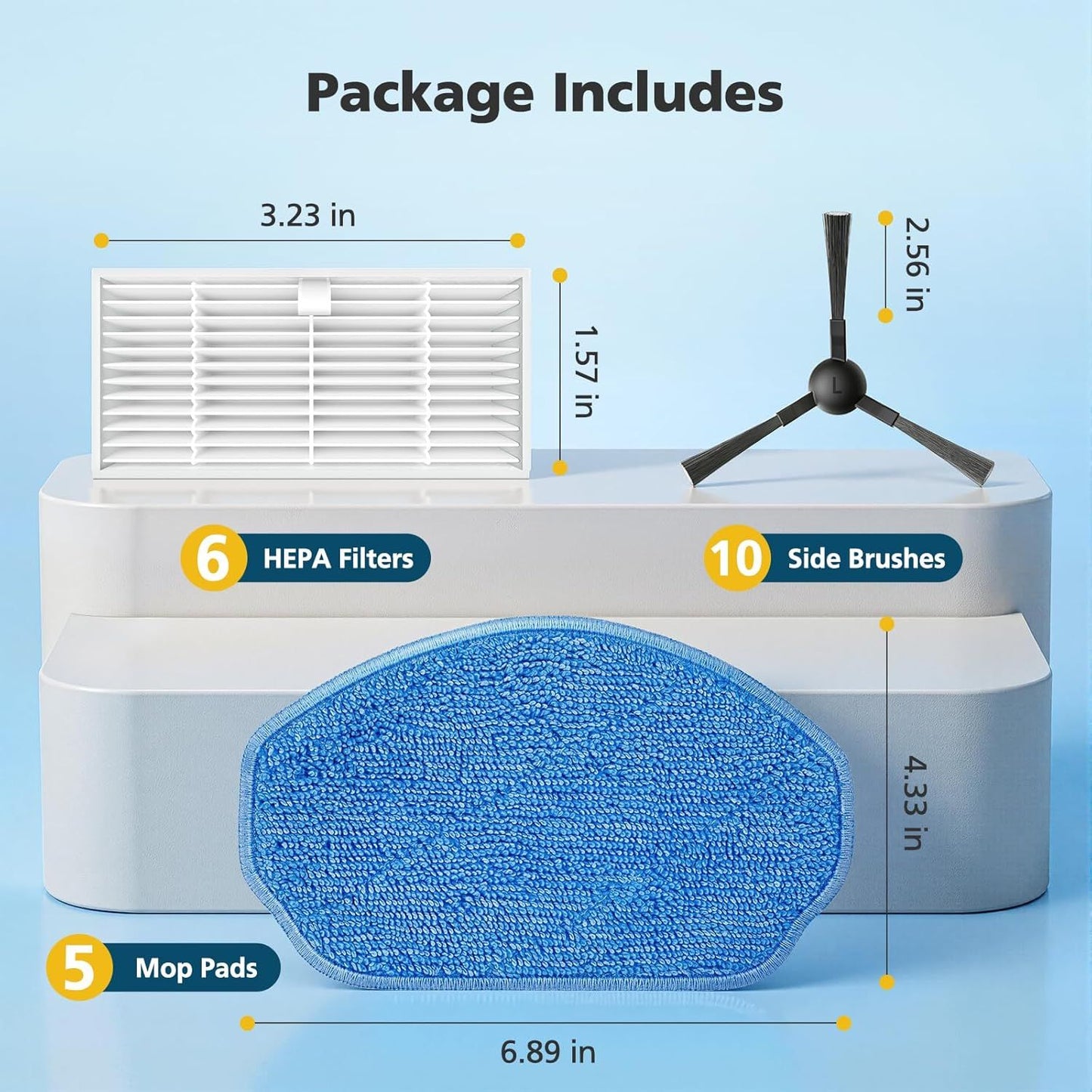 Replacement Parts or XIEBro Lie BR151, or ZCWA BR151, or MANVN BR151, or Kilgone G20, or MAMNV BR151, or MANVINS G20, or ZC WAS BR151, or iMartine BR151, 6 ilters, 5 Mop Pads, 10 Side Brush