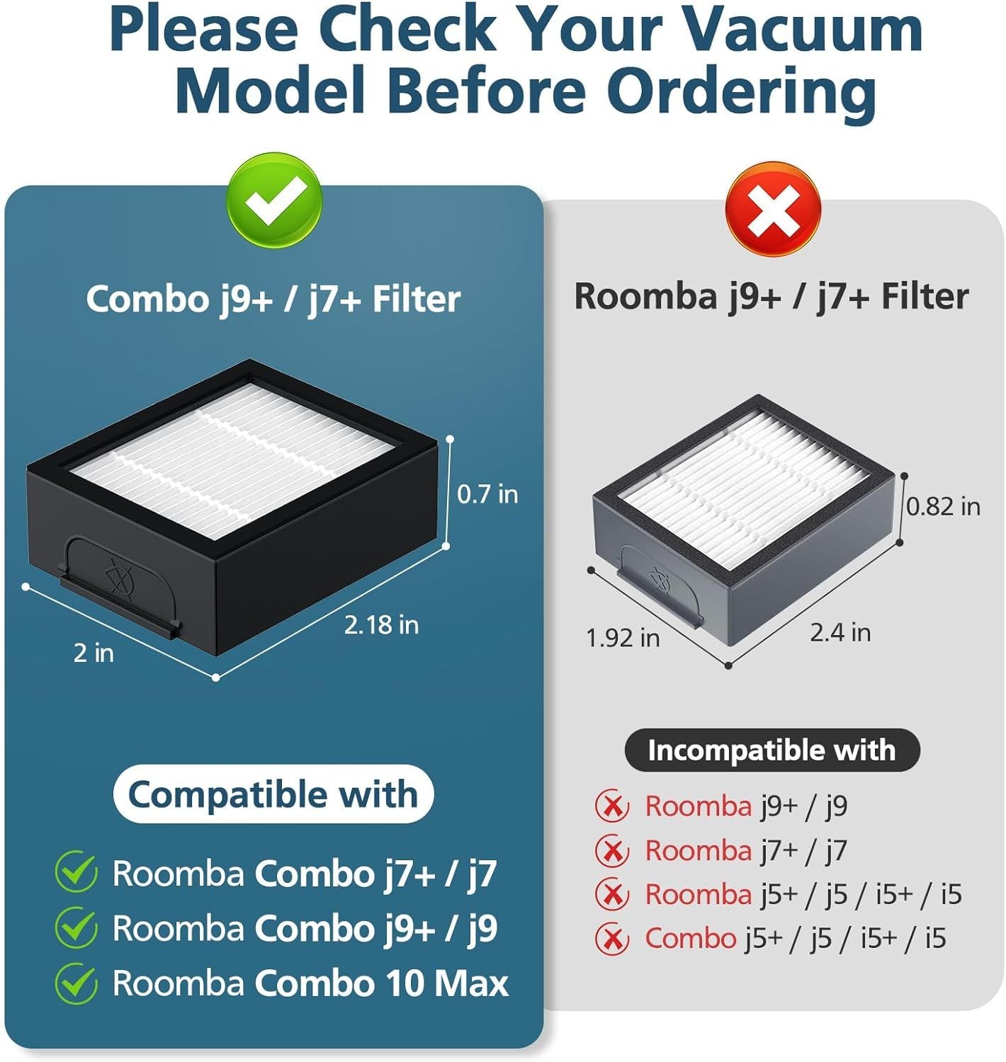 Combo 10 Max/ j9+/ j7+ HEPA ilters ONLY Compatible With i-Robot Roomba Combo 10 Max, Combo j9+, Combo j7+ Robot Vacuum (𝗡𝗼𝘁 𝗙𝗶𝘁 𝗳𝗼𝗿𝗥𝗼𝗼𝗺𝗯𝗮 j7/ j7+/ j9/ j9+)