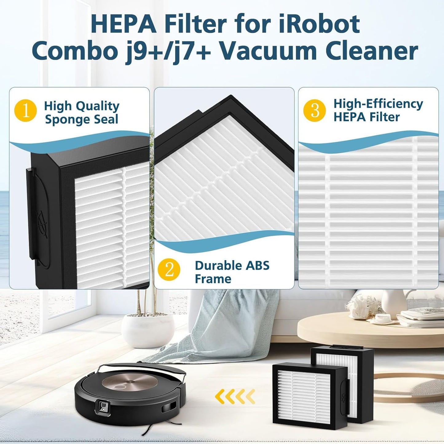 Combo 10 Max/ j9+/ j7+ HEPA ilters ONLY Compatible With i-Robot Roomba Combo 10 Max, Combo j9+, Combo j7+ Robot Vacuum (𝗡𝗼𝘁 𝗙𝗶𝘁 𝗳𝗼𝗿𝗥𝗼𝗼𝗺𝗯𝗮 j7/ j7+/ j9/ j9+)