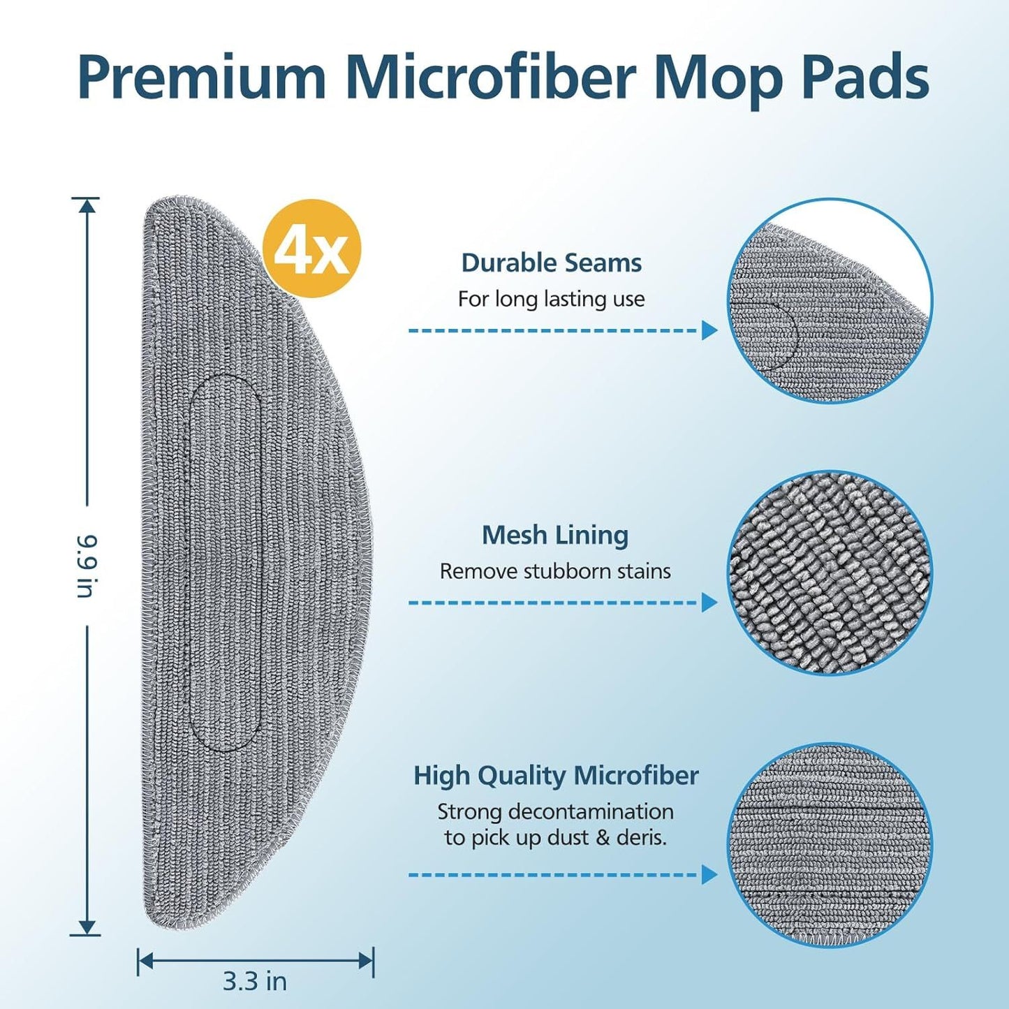 4 Pack Replacement Mop Pad Compatible with iRobot Roomba Combo i5+/ i5/ j5+/ j5 Robot Vacuum and Mop, Washable & Reusable Microiber Cleaning Pads