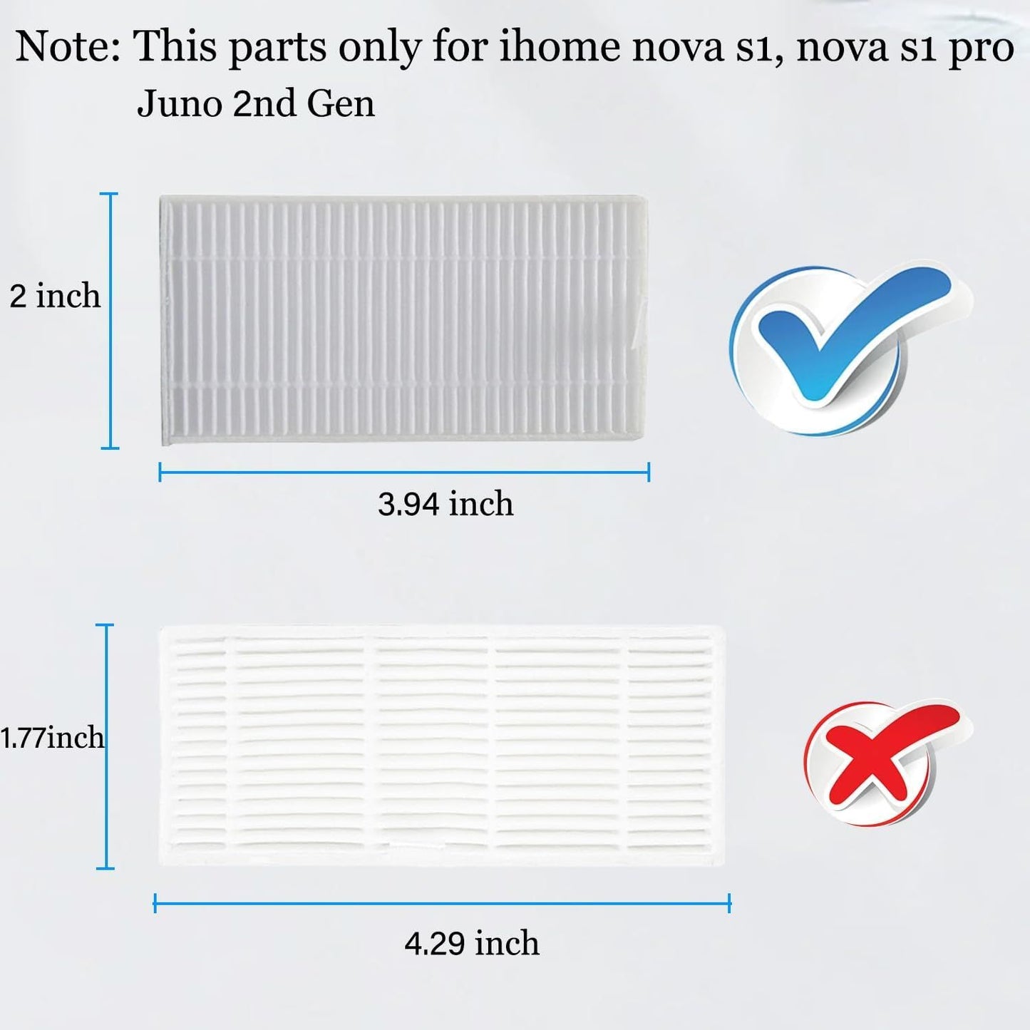 2 Pcs ilter Replacement or iHome Nova S1 Pro, iHRVS1PRO-3BLK, iHRVS1-3BLKS, iHRV9-BLKS Robotic Vacuum Cleaner Parts