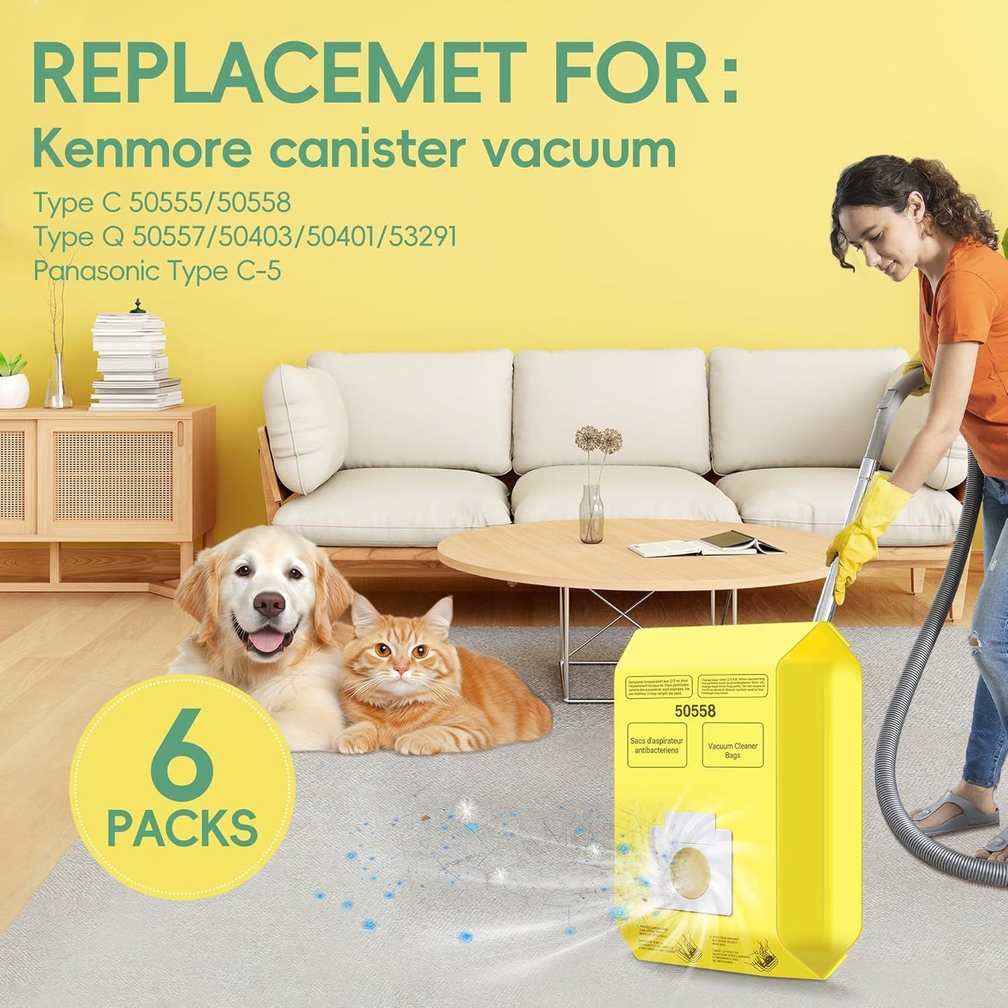 6 Pack Vacuum Cleaner Bags it or Kenmore Canister Type C/Q 5055 50555 50557 50558 and Pana·sonic Type C-5 C-18, 200 Series, 400 Series, 600 Series, 700 Series, 800 Series Vacuum By