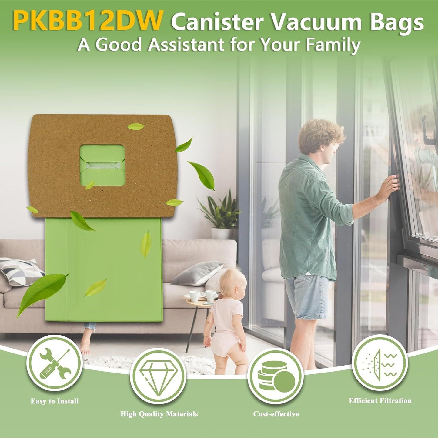 PKBB12DW Type BB Compact Canister Vacuum Bags Replacement or Oreck XL Buster B Canister Handheld Vacuum Cleaner BB180 BB280 BB850 BB870 BB900 BB1000 MV160 CC1600, 10 Pack