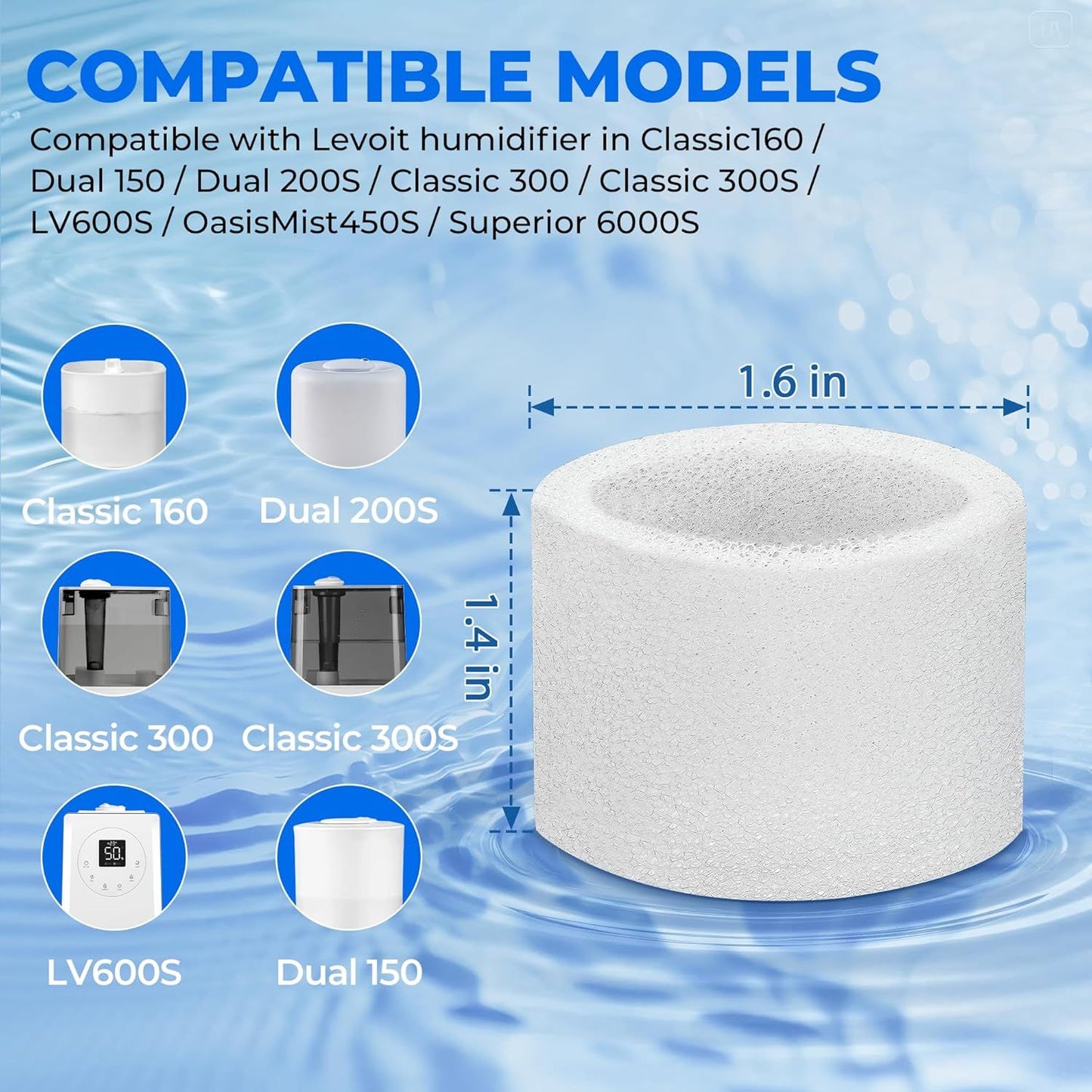 30-Pack Top ill Humidiier Replacement ilters or LEVOIT Classic160, Dual150, Dual200S, Classic300(S), LV600S, OasisMist 450S, Superior6000S Series Humidiiers by