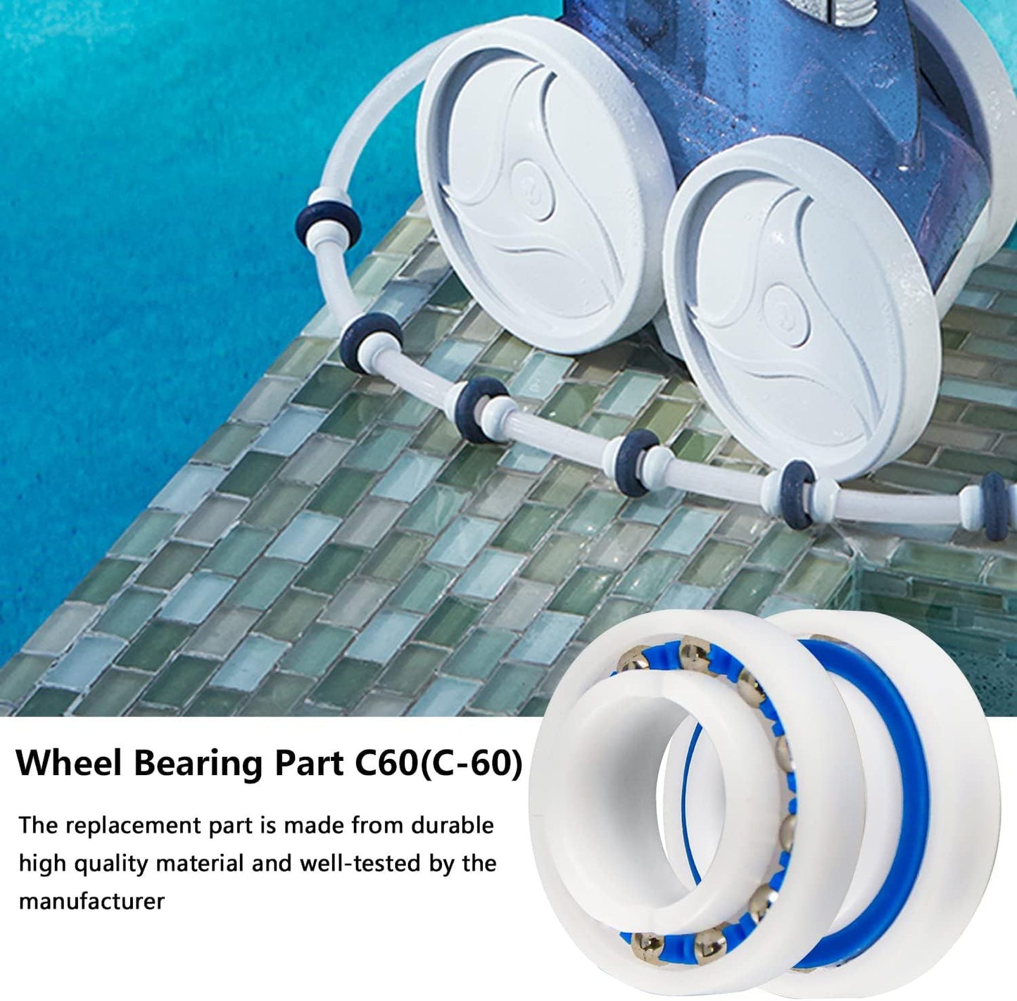 C60 C-60 Ball Bearing Replacement or Pool Cleaner Wheels, Perectly Compatible with Polaris Pressure Pool Cleaners 180 and 280, Smooth Rotation and Sturdy Materials, 10 Pack