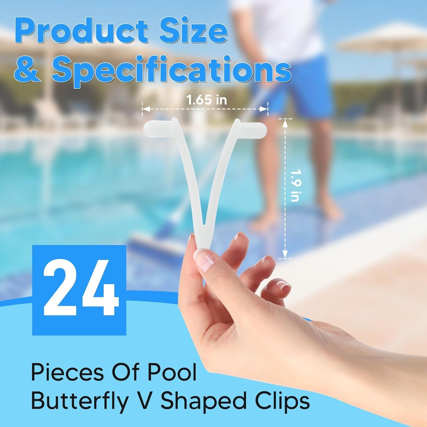 Pool Butterly Clips V-Clips Attachment Clips Replacement or Pool Spa Brush Lea Rake Lea Skimmer (24 Pack)