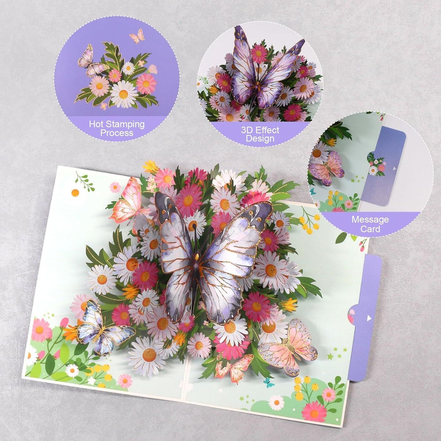 Birthday Card or Wie, Beautiul 3D Butterly Pop-Up Greeting Card with Envelope, Heartelt Birthday Gits or Wie, Husband, Girlriend, Mom, Dad, Sister, riend on Special Day (Purple)