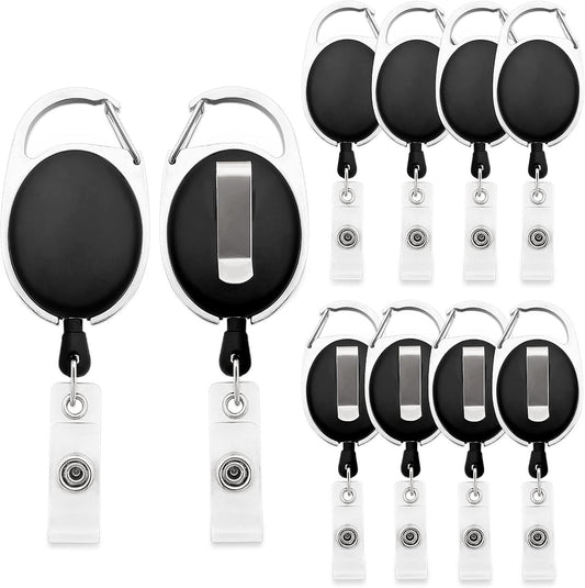 10Pcs Retractable ID Badge Holders ID Badge Reels with Belt Clip Retractable Badge Holders or Oice Worker Doctor Nurse (Black)