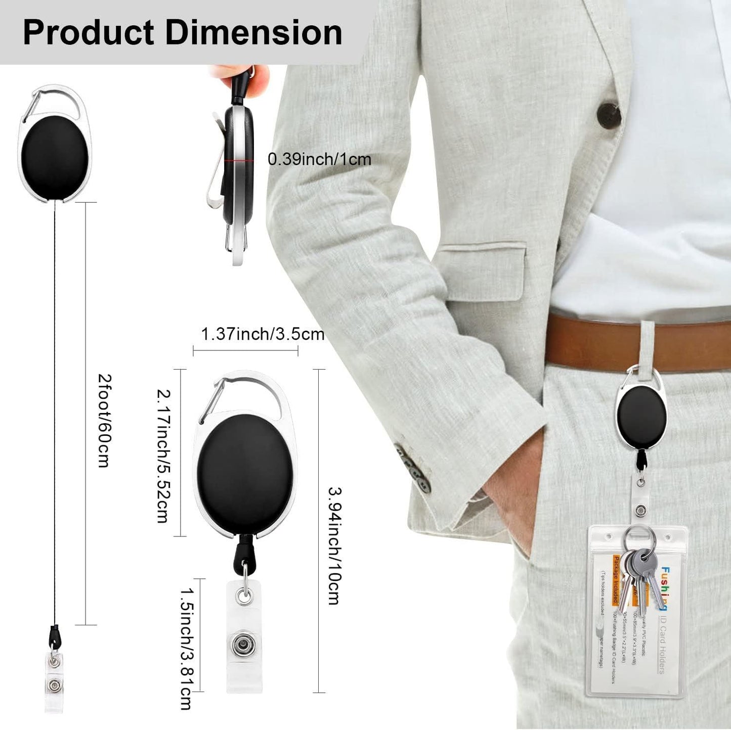 10Pcs Retractable ID Badge Holders ID Badge Reels with Belt Clip Retractable Badge Holders or Oice Worker Doctor Nurse (Black)