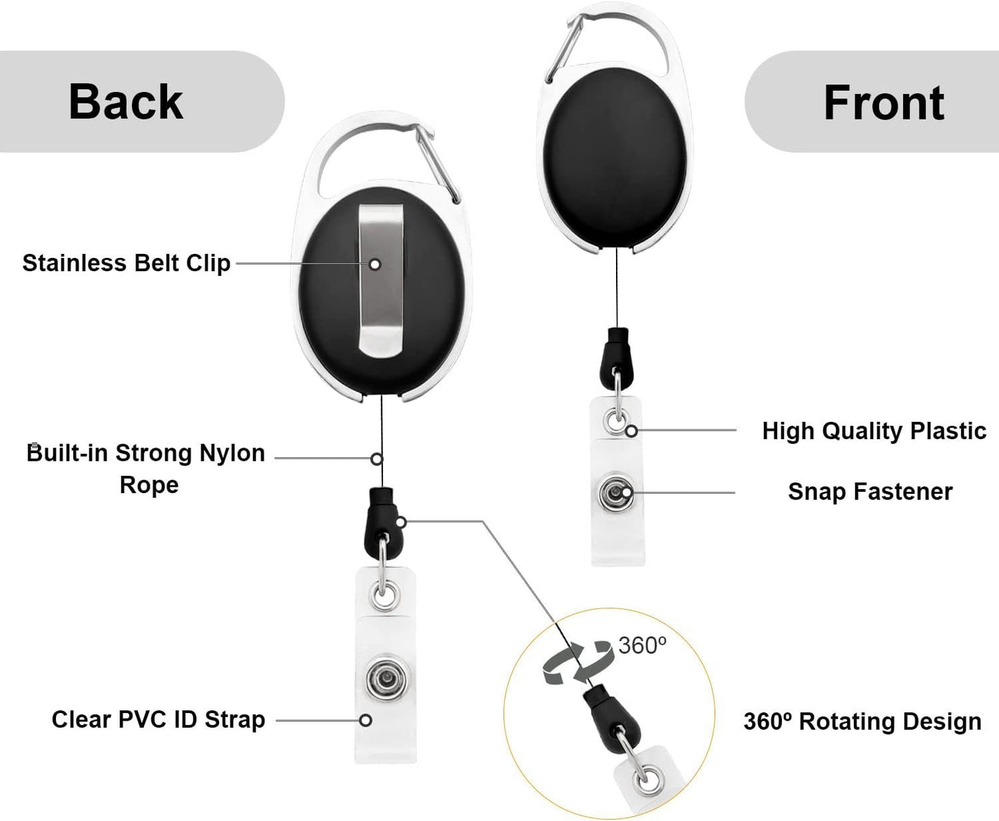 10Pcs Retractable ID Badge Holders ID Badge Reels with Belt Clip Retractable Badge Holders or Oice Worker Doctor Nurse (Black)