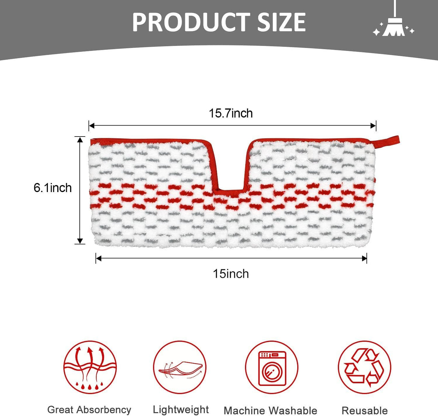 Microiber Spray Mop Pads Compatible with Oceda ProMist MAX, Dual-Action Washable lip Mop Pads Replacement or Dry Wet loor Cleaning, 3 Packs Red