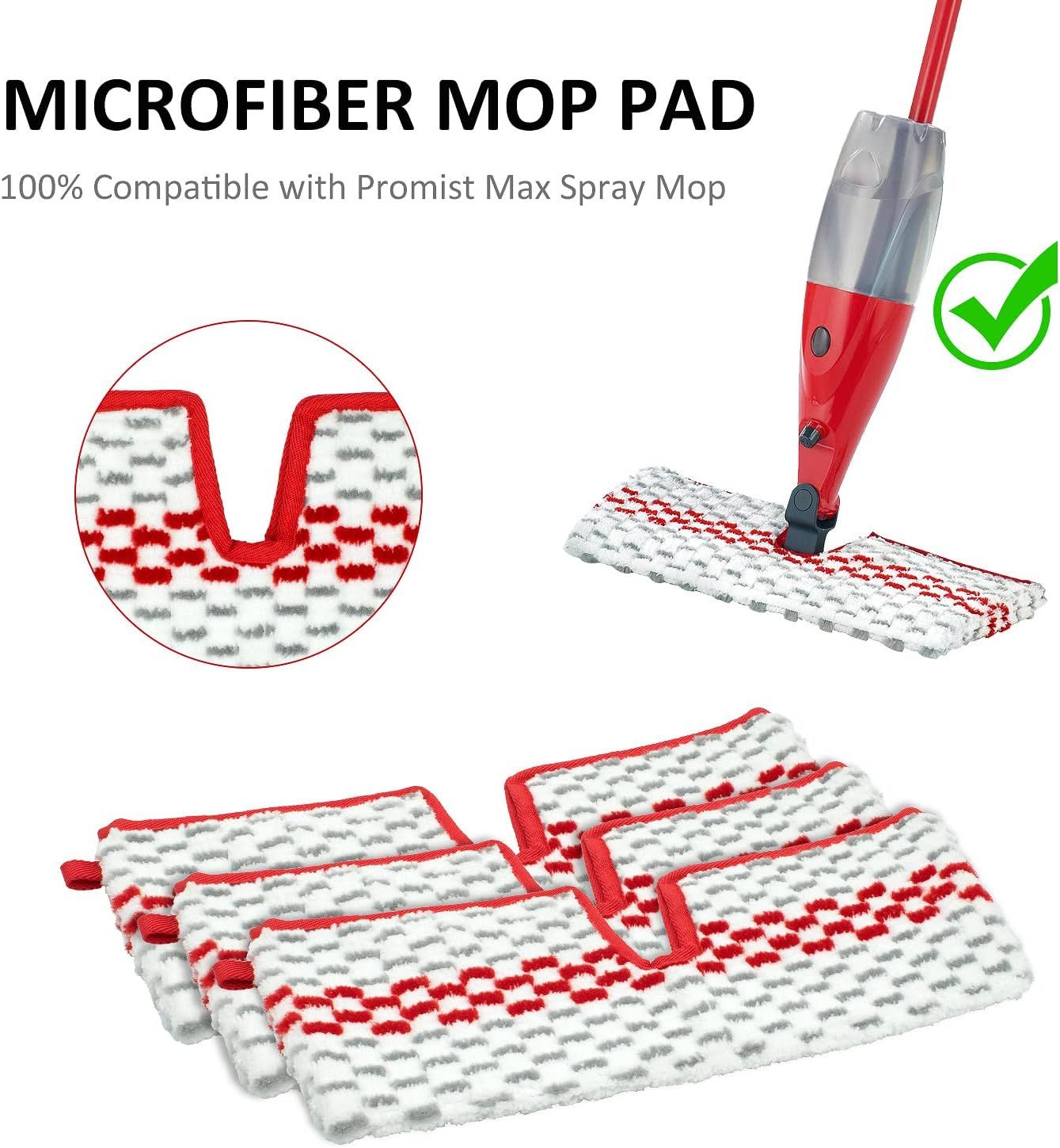Microiber Spray Mop Pads Compatible with Oceda ProMist MAX, Dual-Action Washable lip Mop Pads Replacement or Dry Wet loor Cleaning, 3 Packs Red