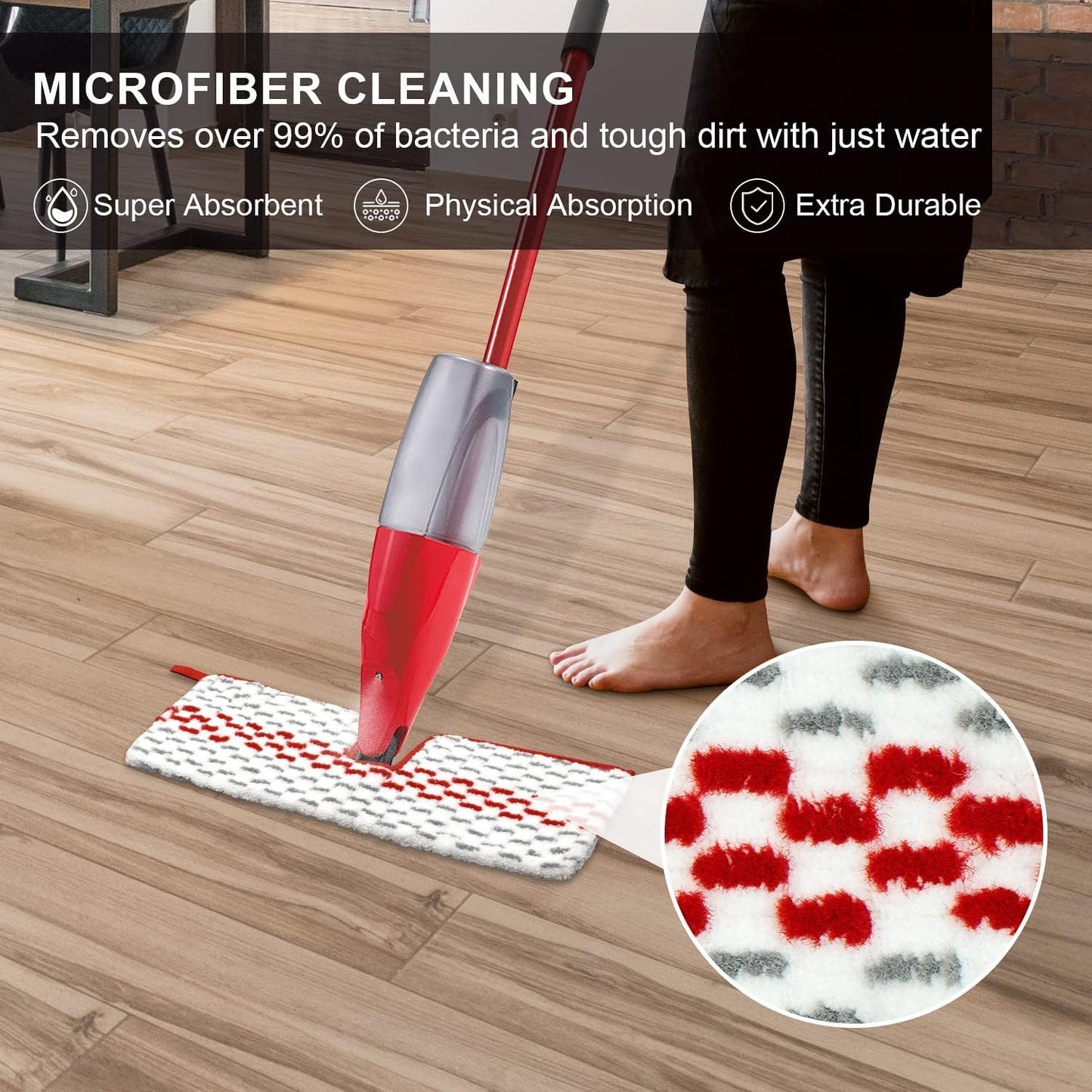 Microiber Spray Mop Pads Compatible with Oceda ProMist MAX, Dual-Action Washable lip Mop Pads Replacement or Dry Wet loor Cleaning, 3 Packs Red