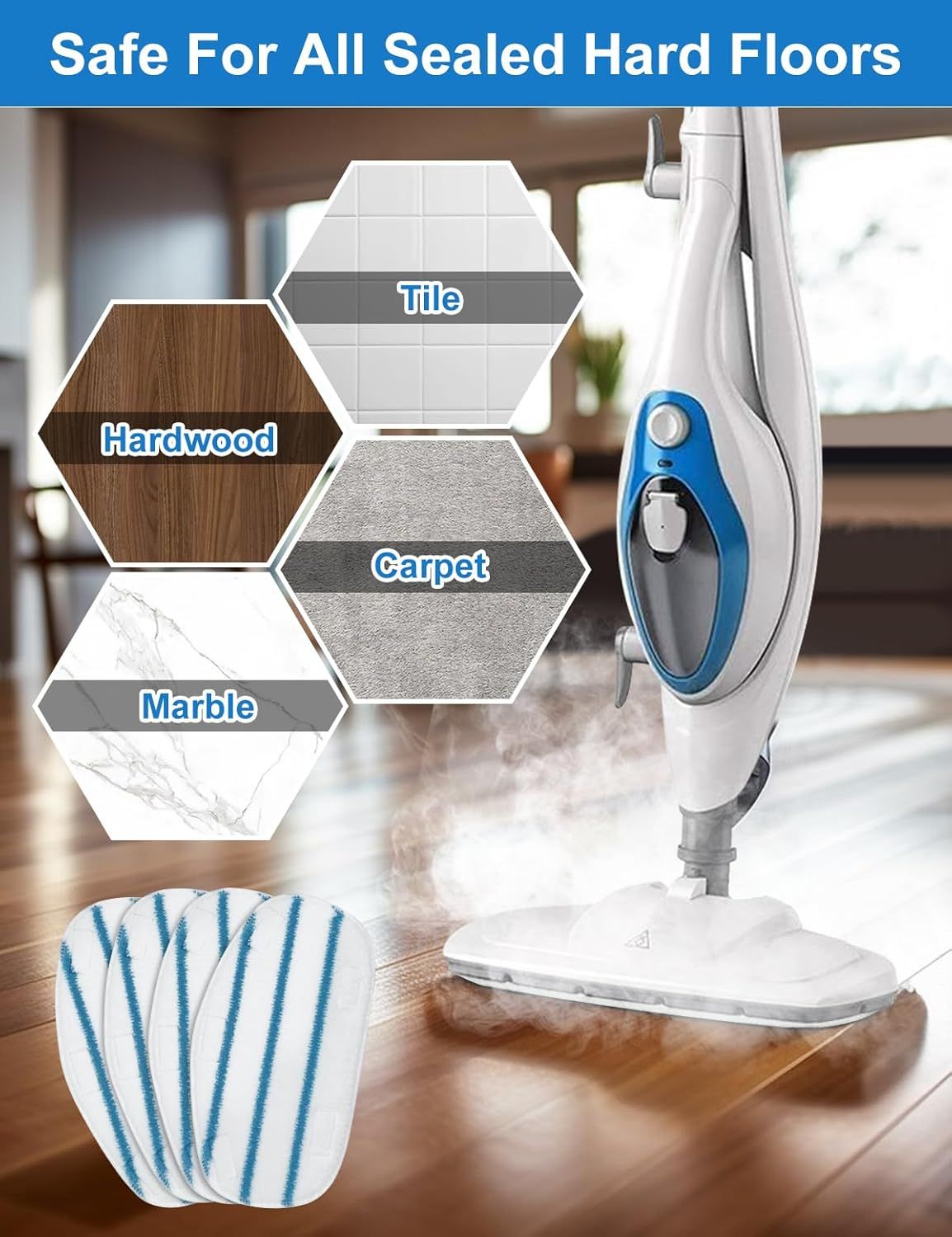 Steam Mop Pads Compatible with PurSteam ThermaPro 10-in-1 and ThermaPro 211 Steam Mop Cleaner Microiber Pur steam Mop Replacement Pads Washable Reusable Steam Mop Pads or Steamer loor Cleaning
