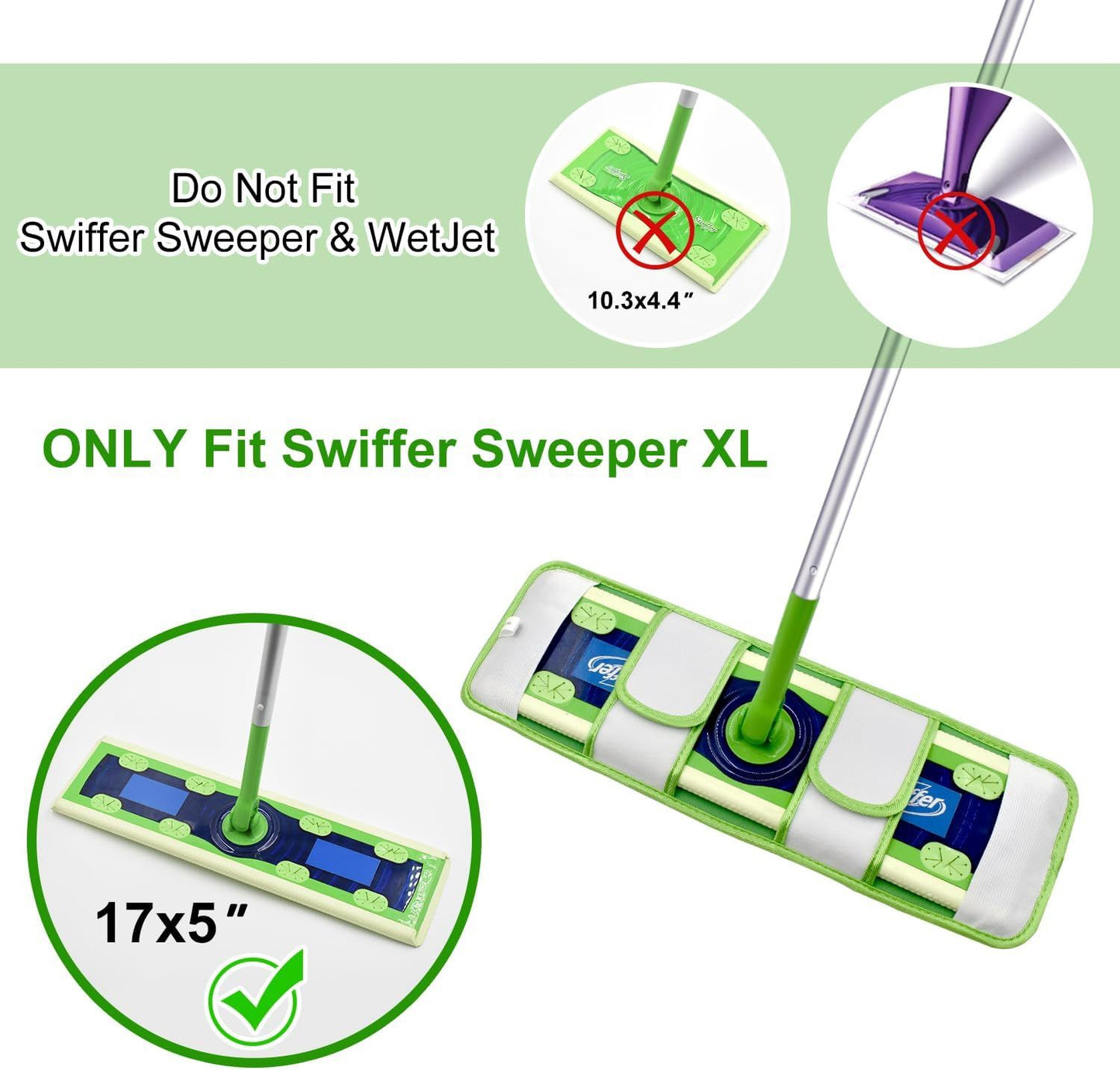 4 Pack Microiber Mop Pads or Swier XL Mops Reusable Wet and Dry Mopping Cloths Compatible with Swier Sweeper XL,Washable XL Mop Reill Replacement or All Hardwood Dry & Wet Cleaning