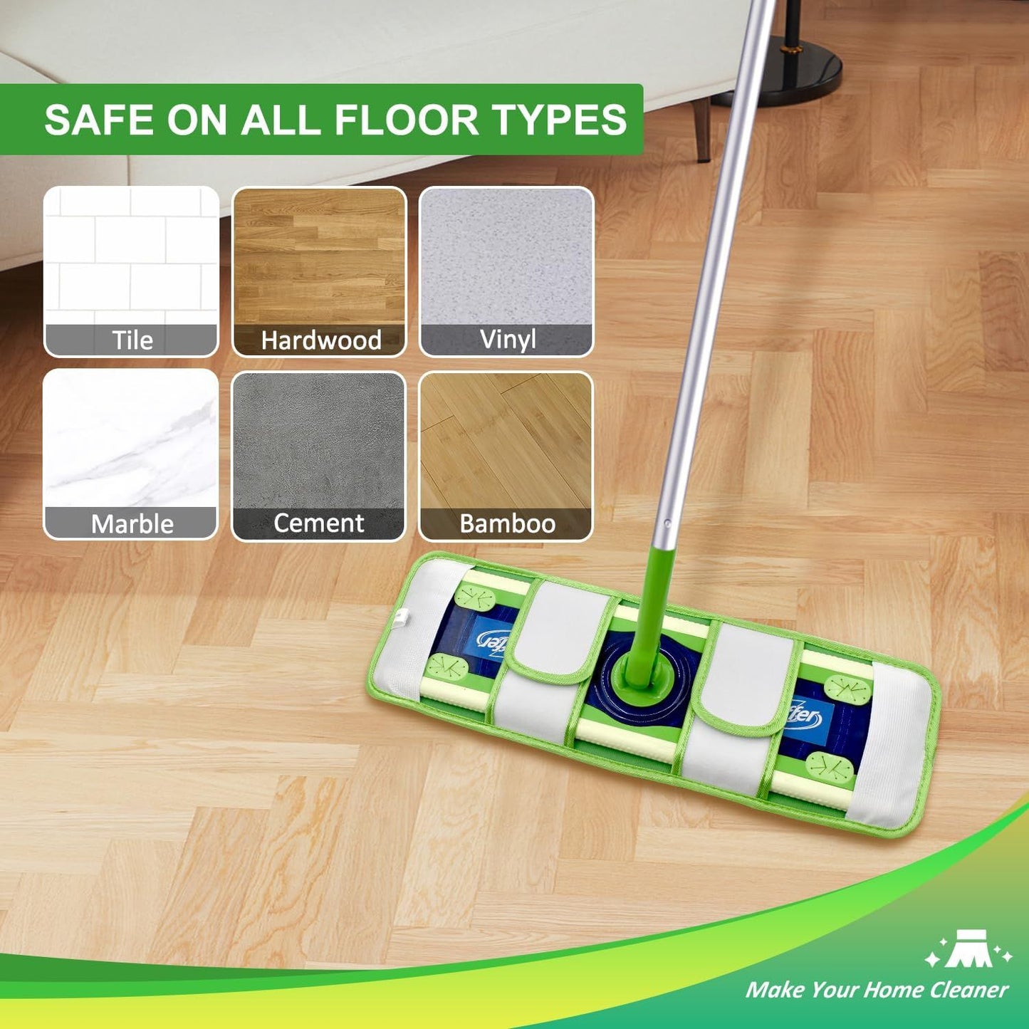 4 Pack Microiber Mop Pads or Swier XL Mops Reusable Wet and Dry Mopping Cloths Compatible with Swier Sweeper XL,Washable XL Mop Reill Replacement or All Hardwood Dry & Wet Cleaning