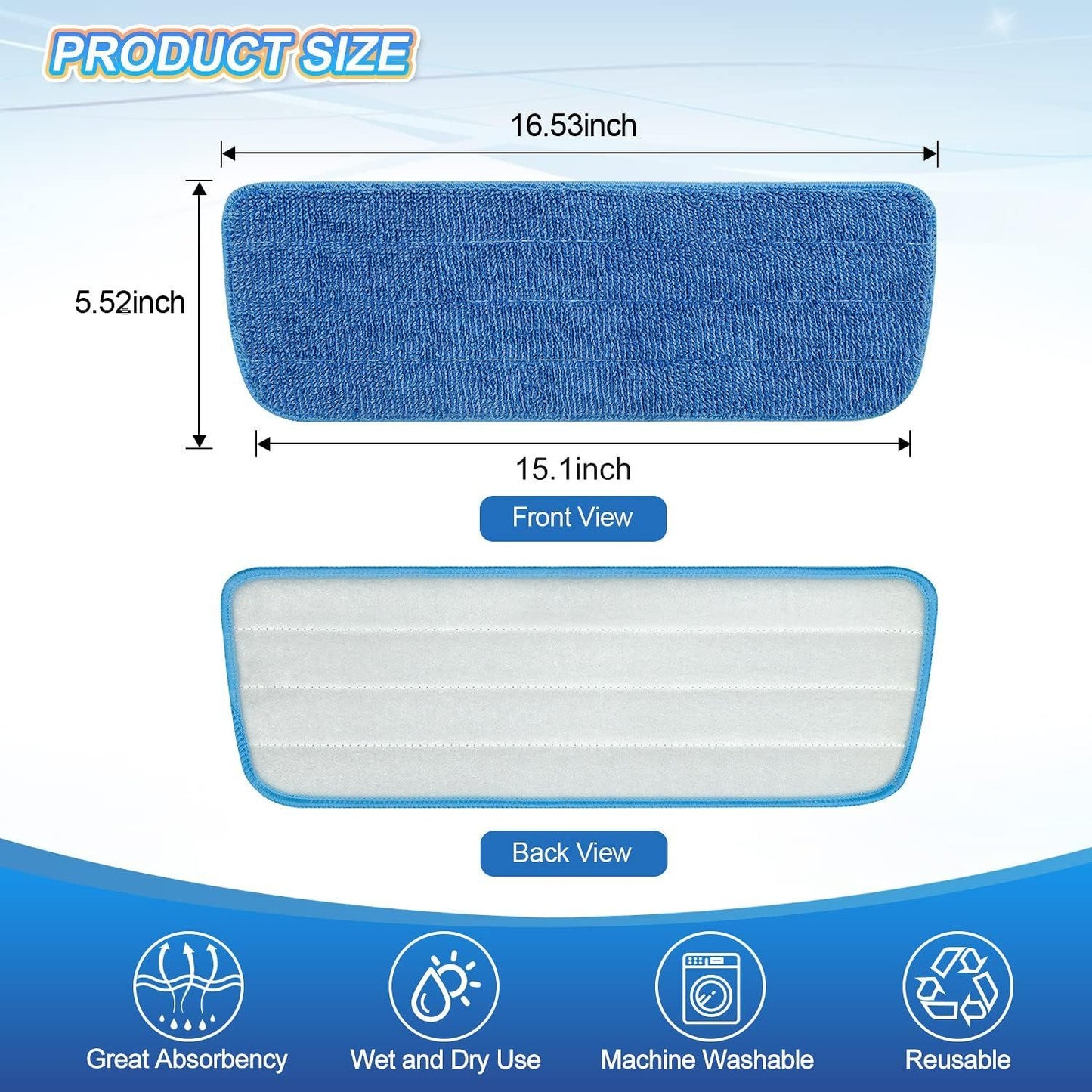 3 Pack Microiber Mop Pads Replacement or Wet/Dry Mop loor Cleaning Reusable Mop Pads Reills or Spray loor Mops Compatible with Bona loor Care System and Any Microiber lat Spray Mop