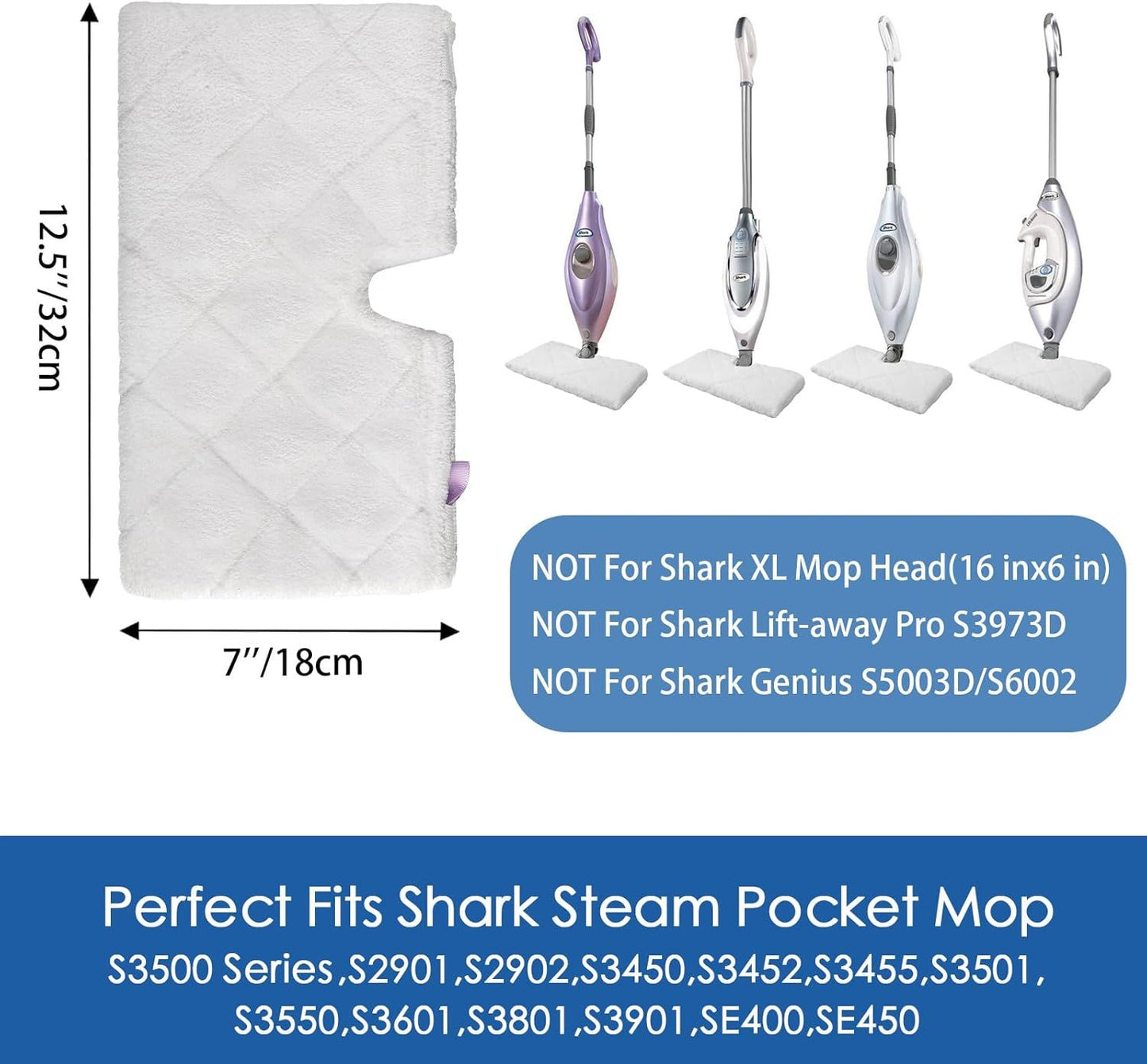 S3501 S3601 Steam Mop Replacement Pads Compatible with Shark Steam Pocket Mop, Vacmop Replacement Pads or Shark Steamer Pads S3500 Series S3501 S3601 S3550 S3601D S3901 S3801 S3801CO, White