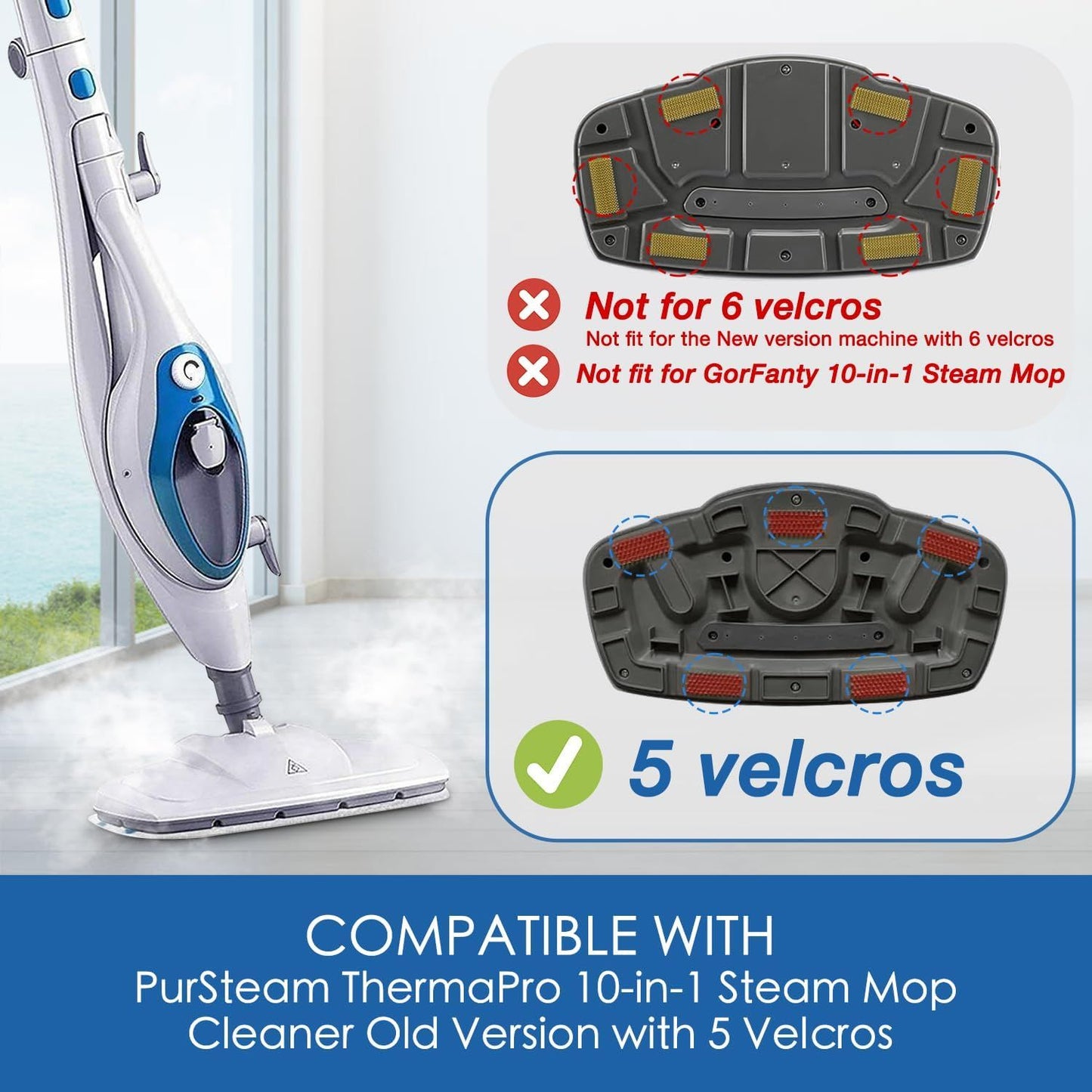 Steam Mop Pads or PurSteam ThermaPro 10-in-1 and ThermaPro 211 Steam Mop Cleaner, Pur steam Mop Replacement Pads Microiber Reusable Steam Mop Pads or Steamer loor Cleaning, 6 Pack